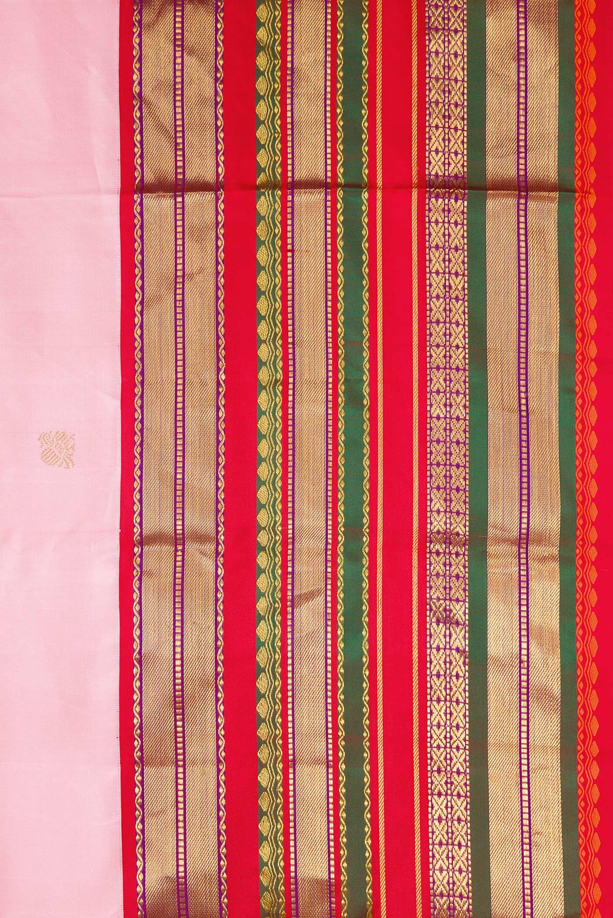 Border image of Pink Dual Tone Kanjivaram Silk Saree with Zari Butta on the body and Zari Border. 