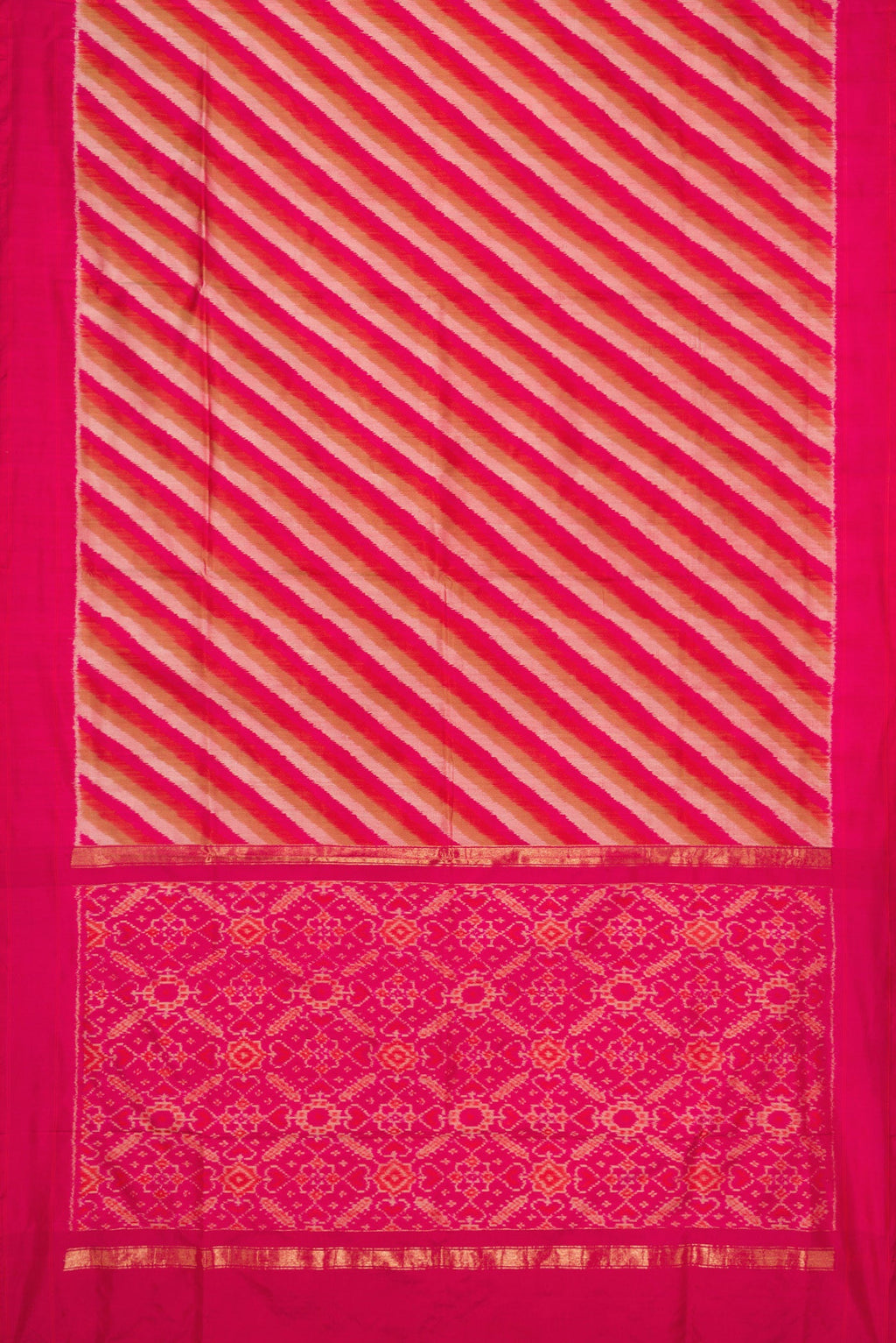 Flat view of Pink Dual Tone Double Ikat Saree with Ikat Print on the body and Plain Border. 