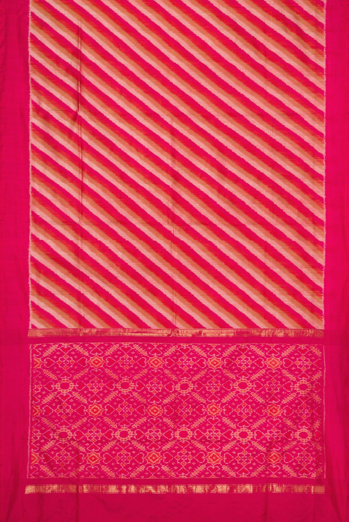 Flat view of Pink Dual Tone Double Ikat Saree with Ikat Print on the body and Plain Border. 