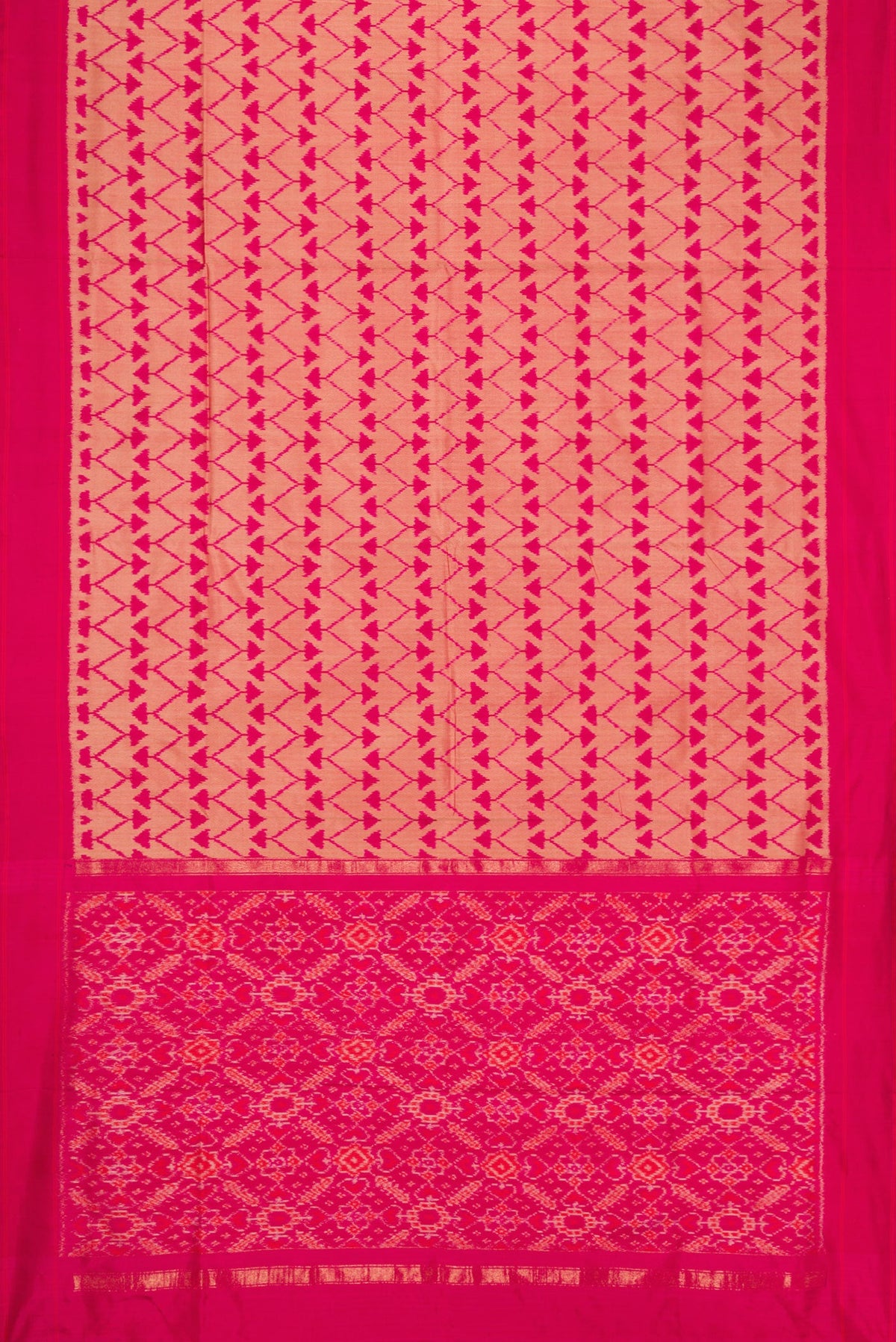 Flat view of Pink Dual Tone Double Ikat Saree with Ikat Print on the body and Plain Border. 