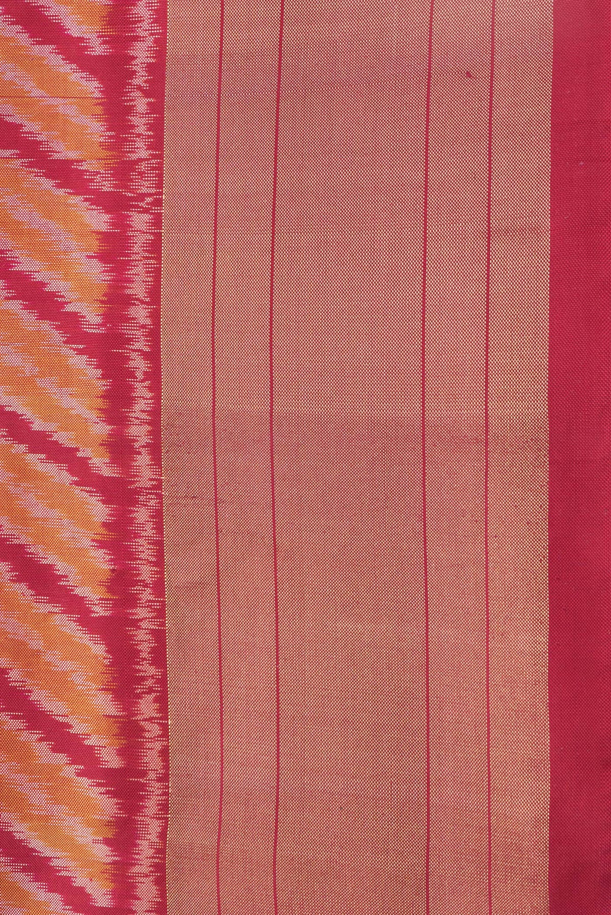 Border image of Maroon Dual Tone Double Ikat Saree with Ikat Print on the body and Plain Border. 