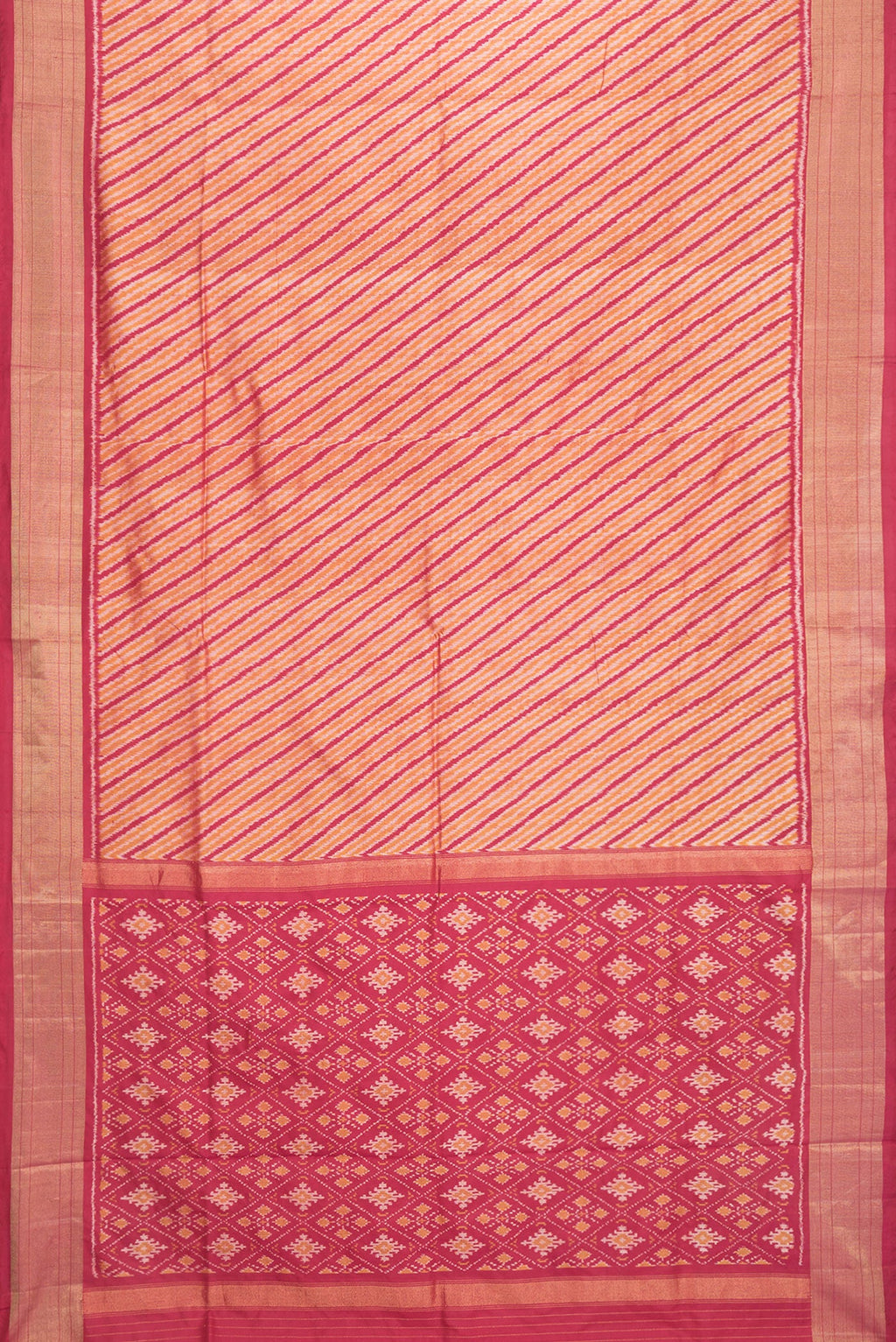 Flat view of Maroon Dual Tone Double Ikat Saree with Ikat Print on the body and Plain Border. 