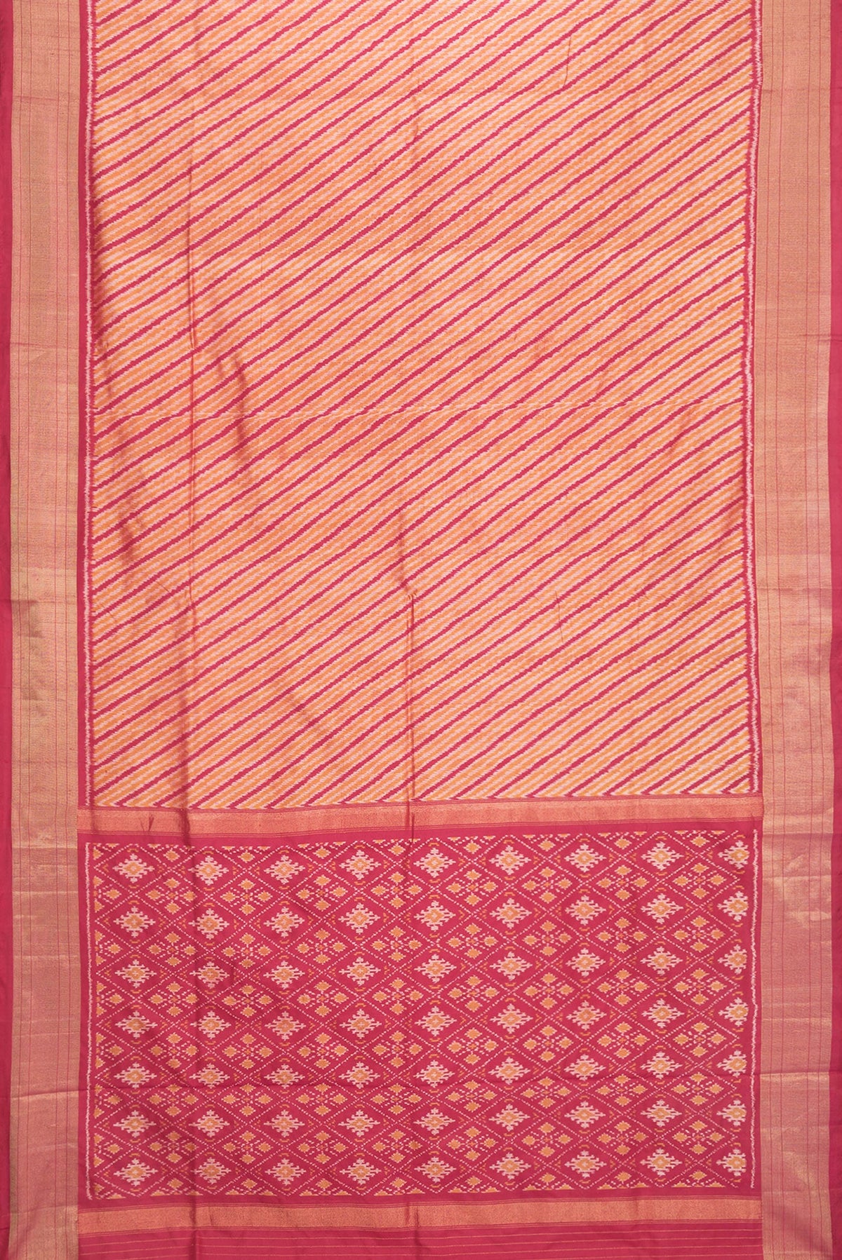 Flat view of Maroon Dual Tone Double Ikat Saree with Ikat Print on the body and Plain Border. 