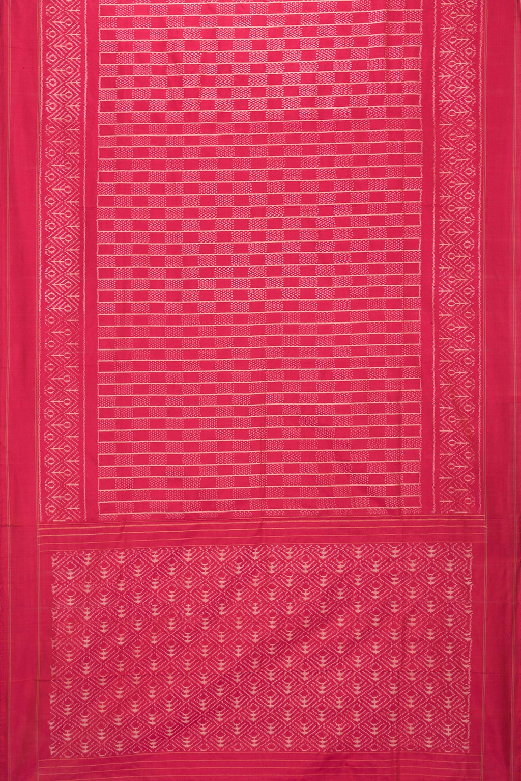 Flat view of Pink Dual Tone Double Ikat Saree with Ikat Print on the body and Plain Border. 