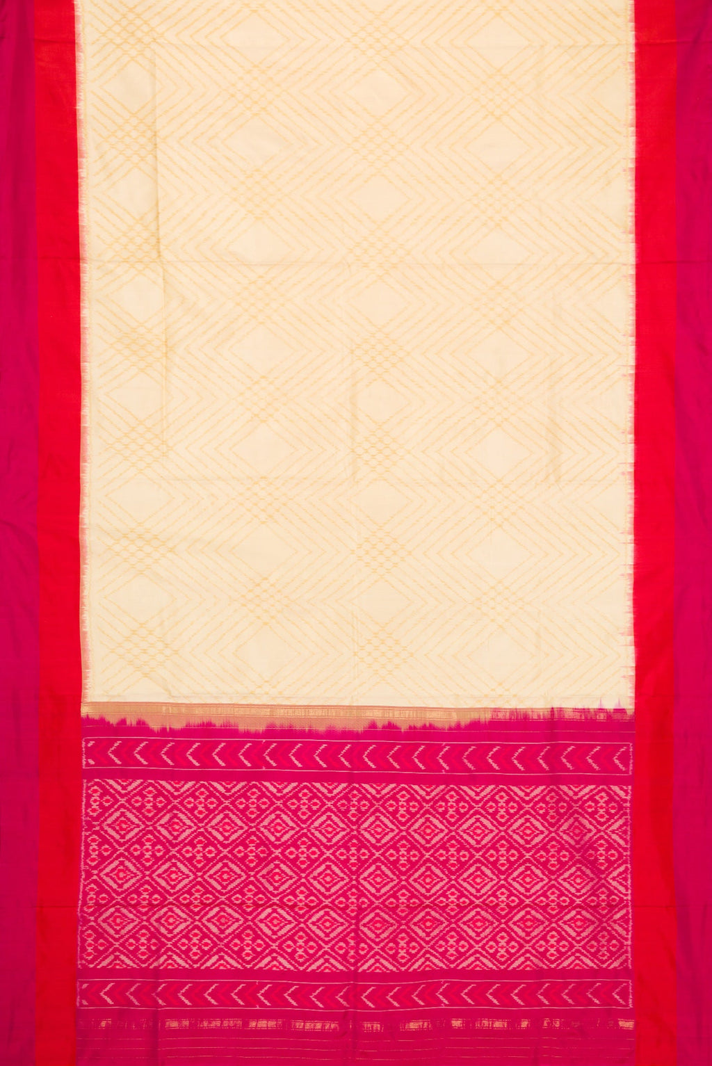 Flat view of Sandal Dual Tone Double Ikat Saree with Ikat Print on the body and Plain Border. 