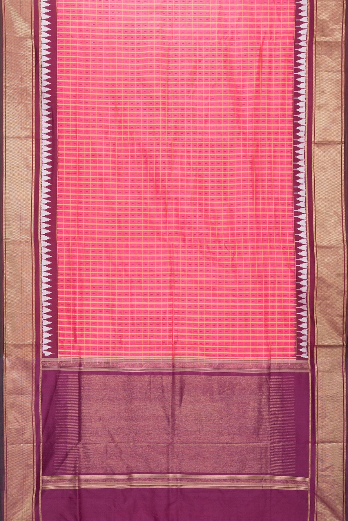 Flat view of Pink Dual Tone Double Ikat Saree with Ikat Print on the body and Zari Border. 