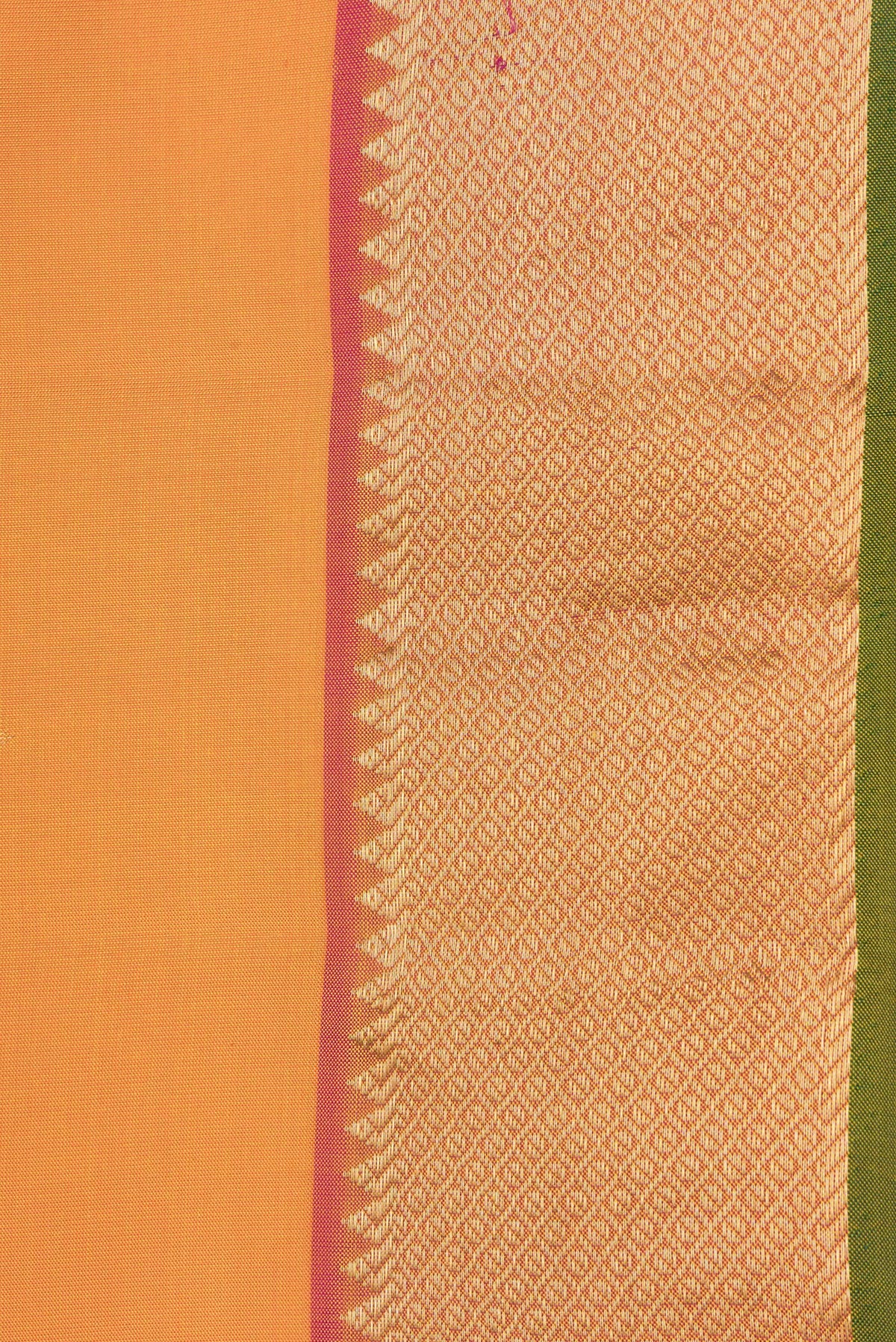 Border image of Orange Dual Tone Kanjivaram Silk Saree with Zari Butta on the body and Zari Border. 
