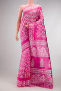 Pink Dual Tone Tussar Silk Saree with Printed design on the body and Printed Border.  displayed on a mannequin