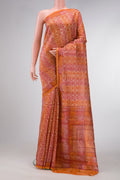 Orange Dual Tone Tussar Silk Saree with Printed design on the body and Printed Border.  displayed on a mannequin