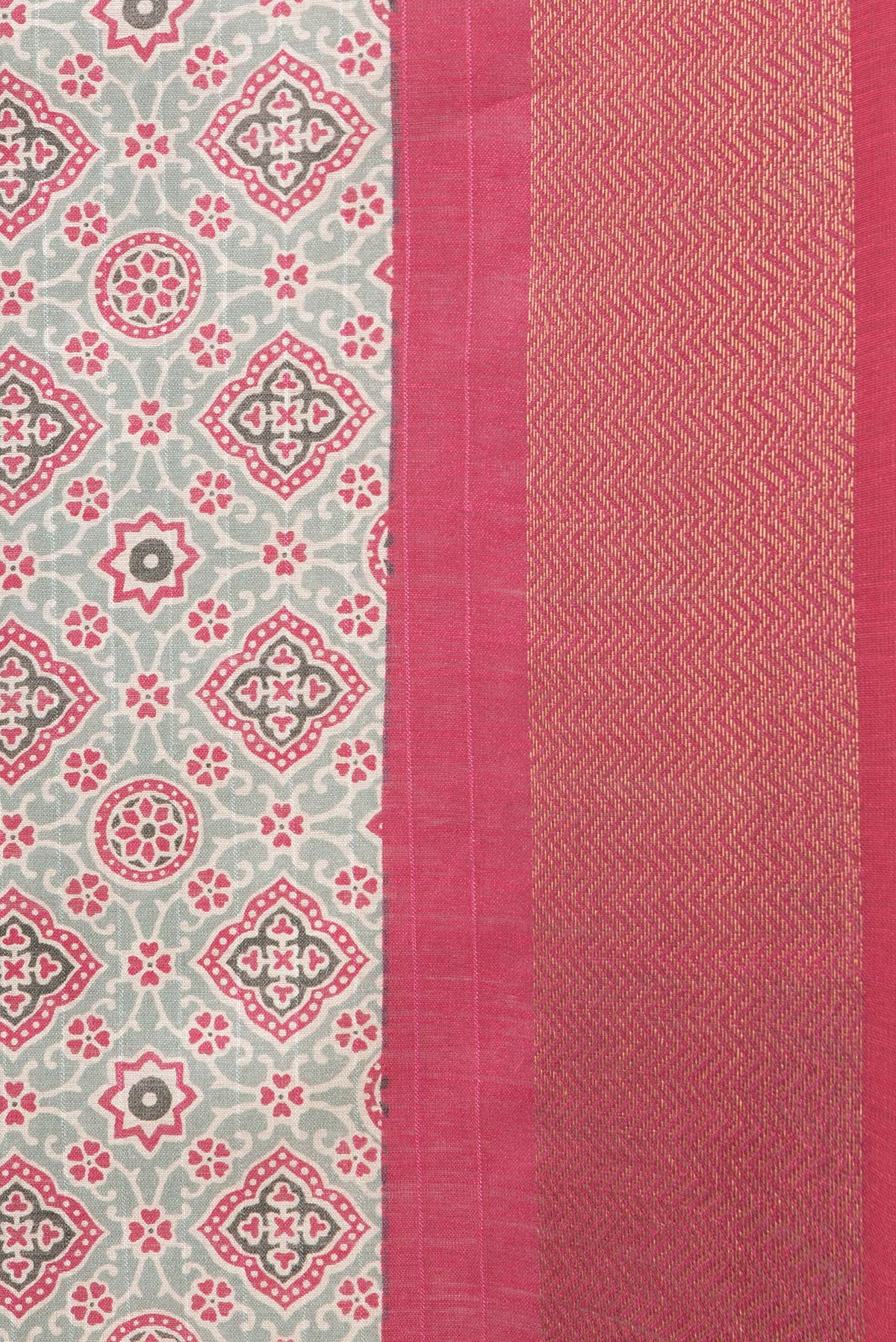 Border image of Green Dual Tone Tussar Silk Saree with Printed design on the body and Zari Border. 