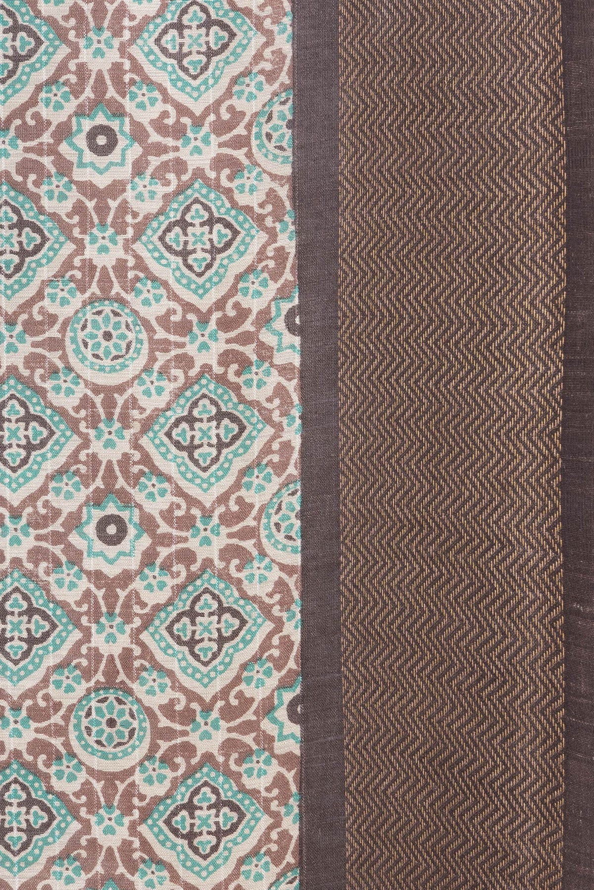 Border image of Brown Dual Tone Tussar Silk Saree with Printed design on the body and Zari Border. 