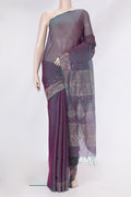 Peacock Blue Dual Tone Silk Cotton Saree with Zari Butta on the body and Zari Border.  displayed on a mannequin