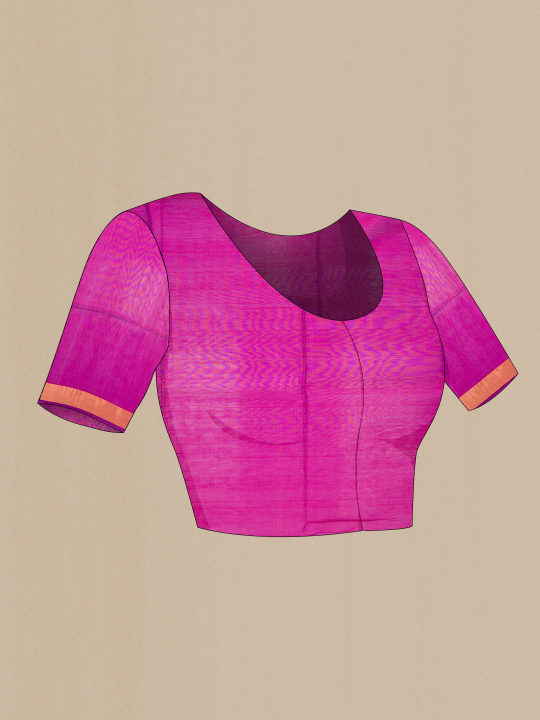 Close up image of the blouse of Pink Silk Cotton Saree with Zari Butta on the body and Zari Border. 