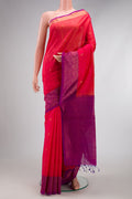 Pink Silk Cotton Saree with Zari Butta on the body and Zari Border.  displayed on a mannequin