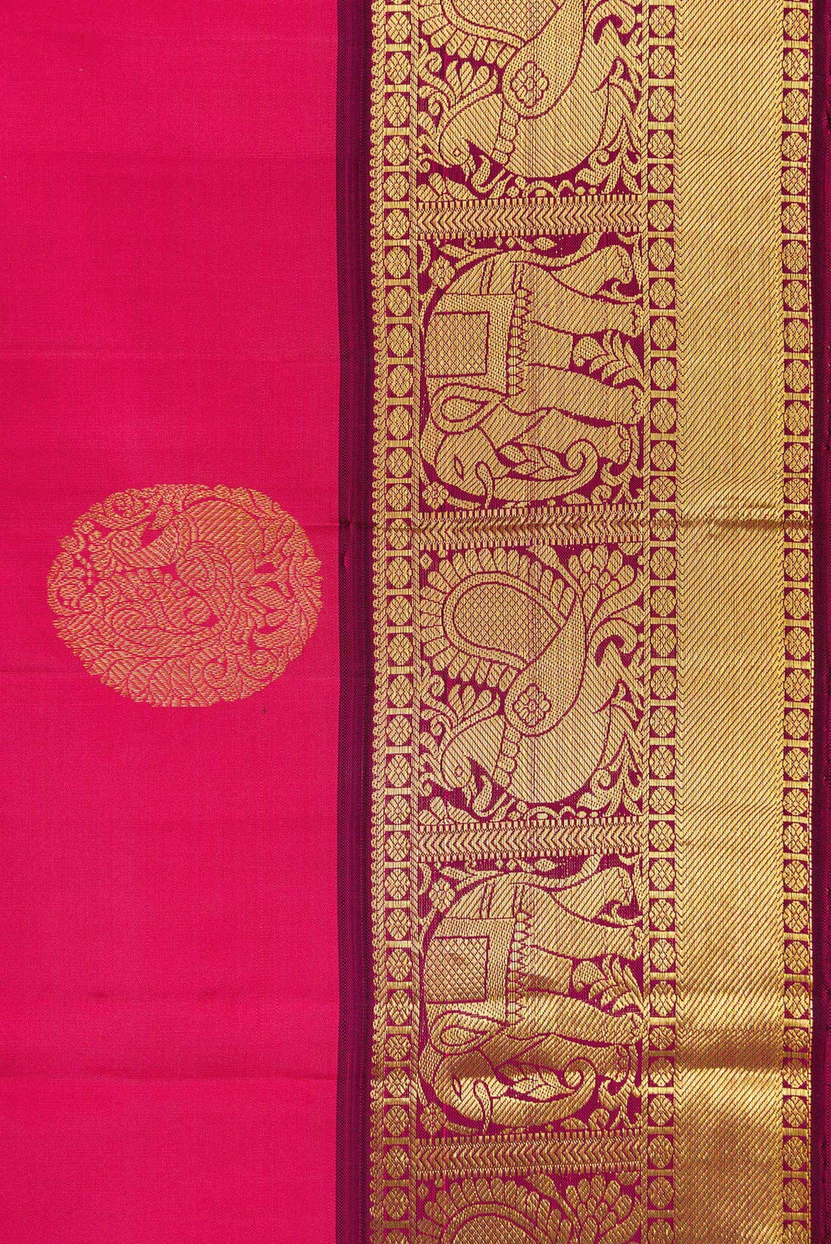 Border image of Pink Dual Tone Kanjivaram Silk Saree with Zari Butta on the body and Zari Border. 