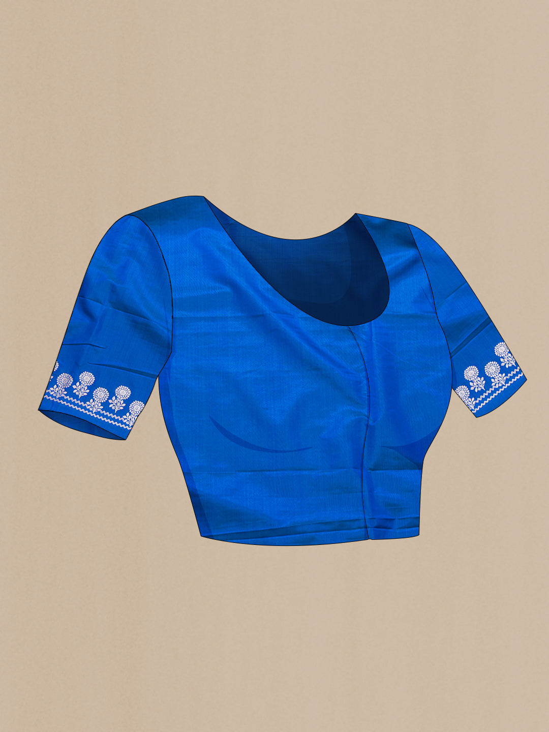 Close up image of the blouse of Royal Blue Dual Tone Blended Banarasi Silk Saree with Zari Butta on the body and Zari Border. 