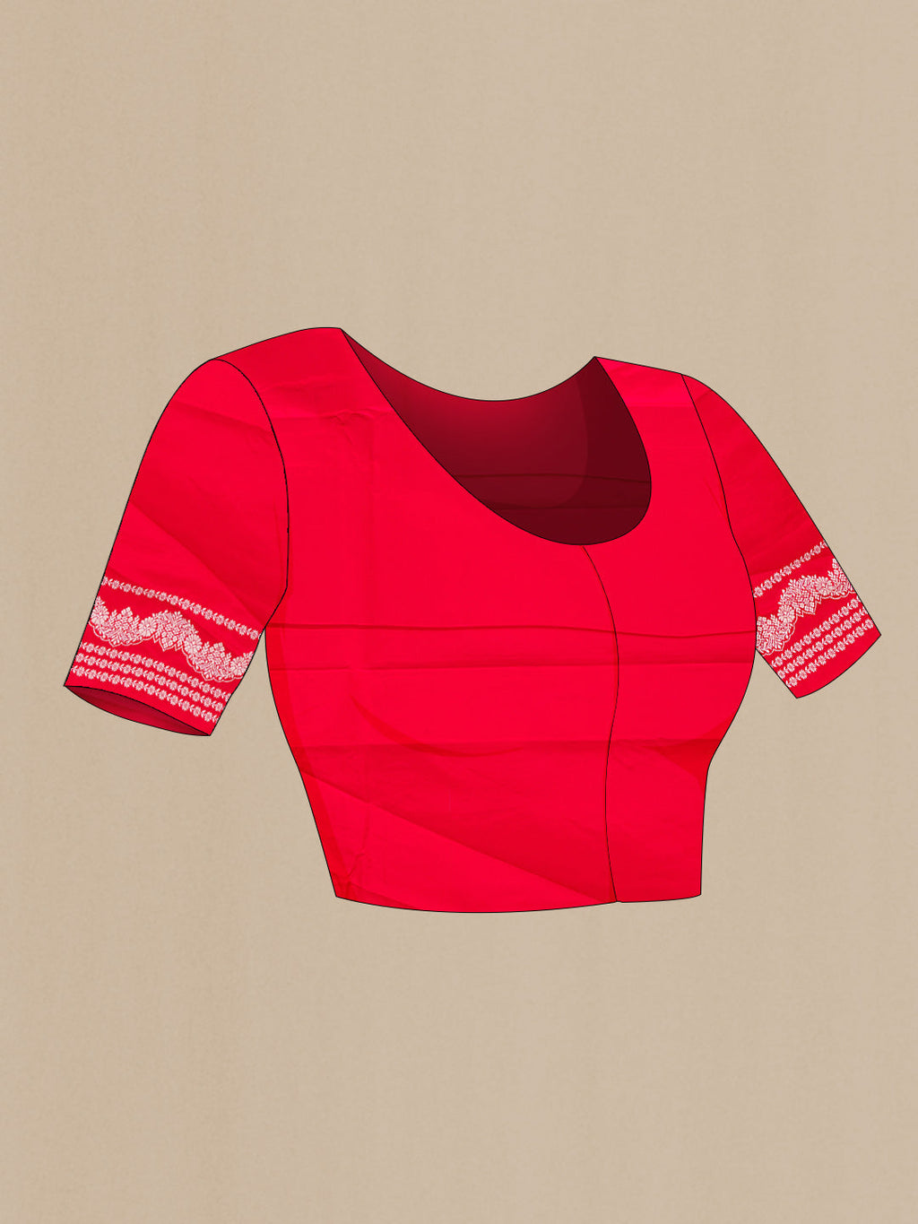 Close up image of the blouse of Red Dual Tone Blended Banarasi Silk Saree with Zari Butta on the body and Zari Border. 