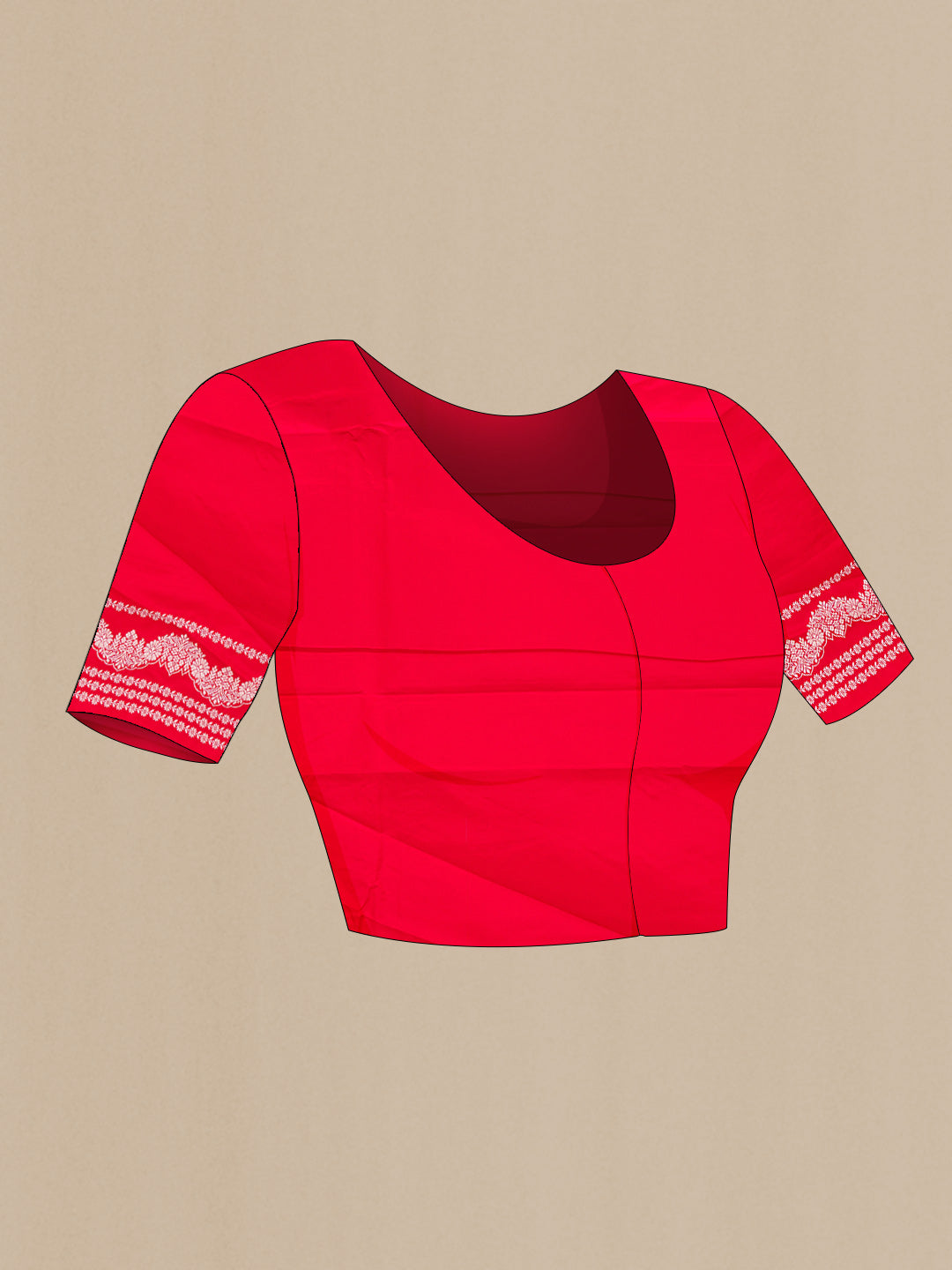 Close up image of the blouse of Red Dual Tone Blended Banarasi Silk Saree with Zari Butta on the body and Zari Border. 