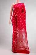 Red Dual Tone Blended Banarasi Silk Saree with Zari Butta on the body and Zari Border.  displayed on a mannequin