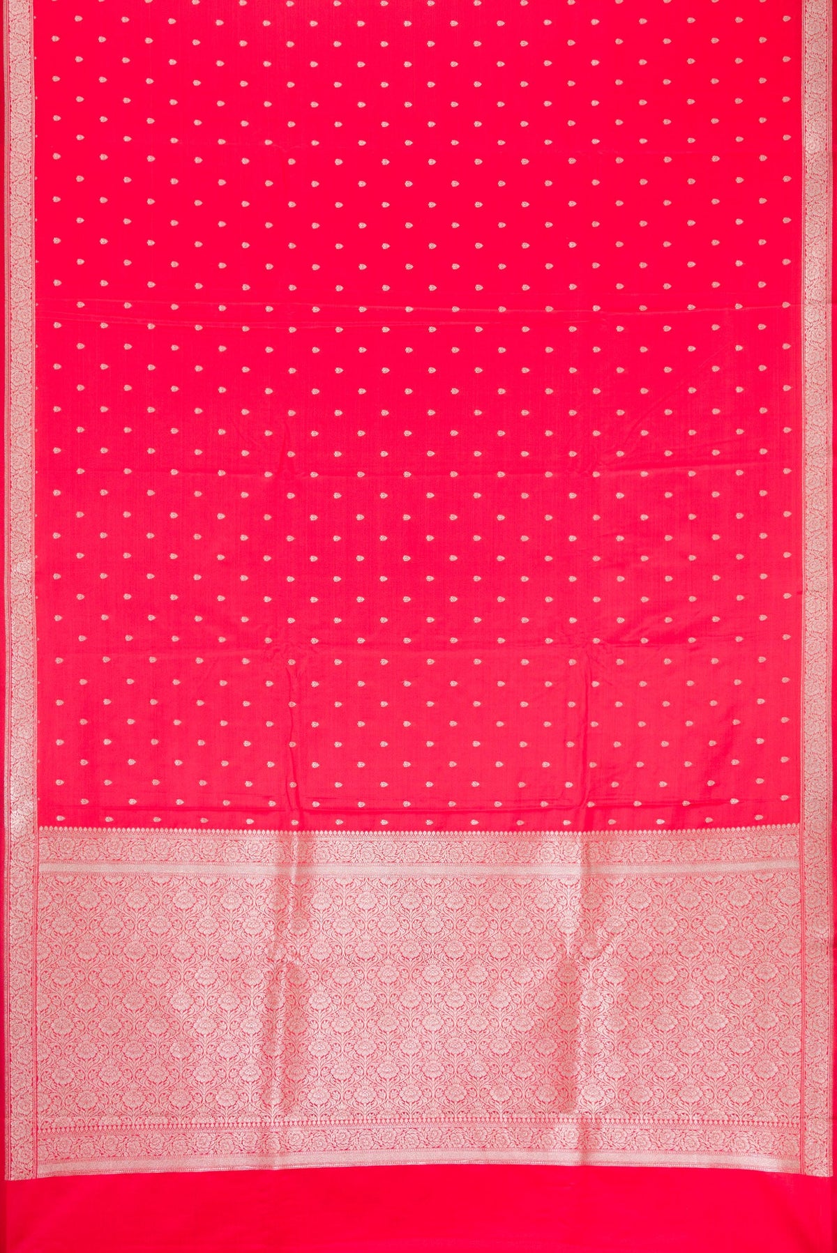 Dark Pink Dual Tone Banarasi Silk Saree with Zari Butta on the body and Fancy Border.  displayed on a mannequin
