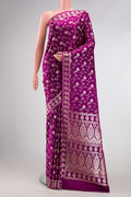 Purple Dual Tone Blended Banarasi Silk Saree with Zari Brocade on the body and Zari Border.  displayed on a mannequin