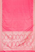 Pink Dual Tone Banarasi Silk Saree with Plain Body and Fancy Border.  displayed on a mannequin