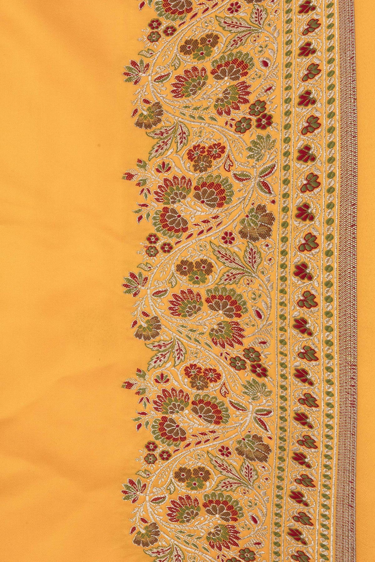 Border image of Yellow Dual Tone Blended Banarasi Silk Saree with Plain Body and Fancy Border. 