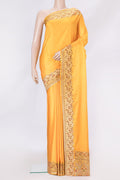 Yellow Dual Tone Blended Banarasi Silk Saree with Plain Body and Fancy Border.  displayed on a mannequin