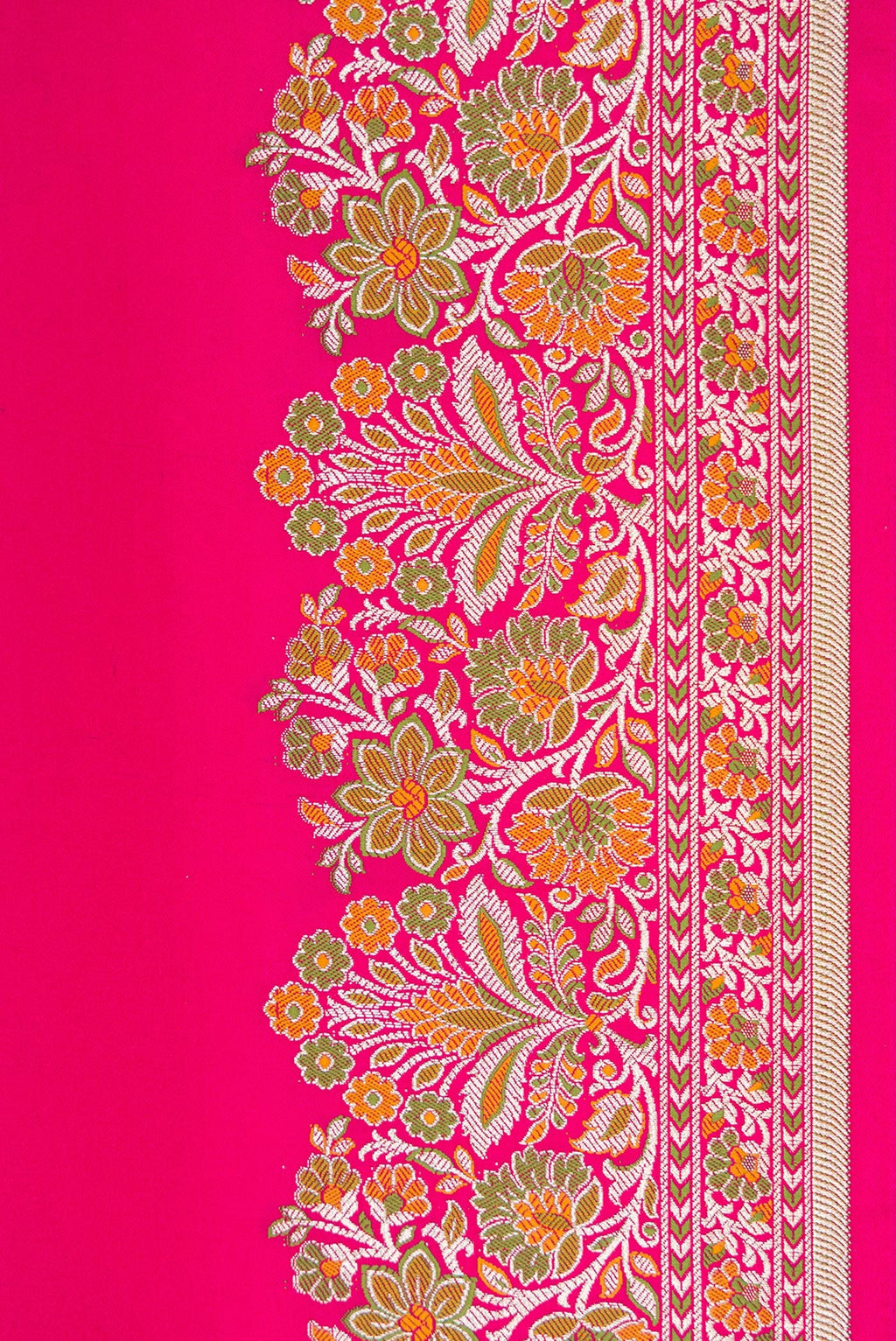 Border image of Pink Dual Tone Banarasi Silk Saree with Plain Body and Zari Border. 