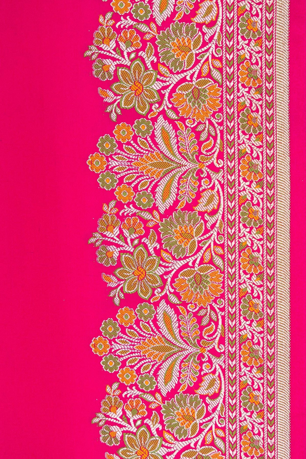Border image of Pink Dual Tone Banarasi Silk Saree with Plain Body and Zari Border. 