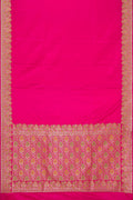 Pink Dual Tone Banarasi Silk Saree with Plain Body and Zari Border.  displayed on a mannequin
