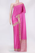 Pink Dual Tone Blended Banarasi Silk Saree with Plain Body and Fancy Border.  displayed on a mannequin