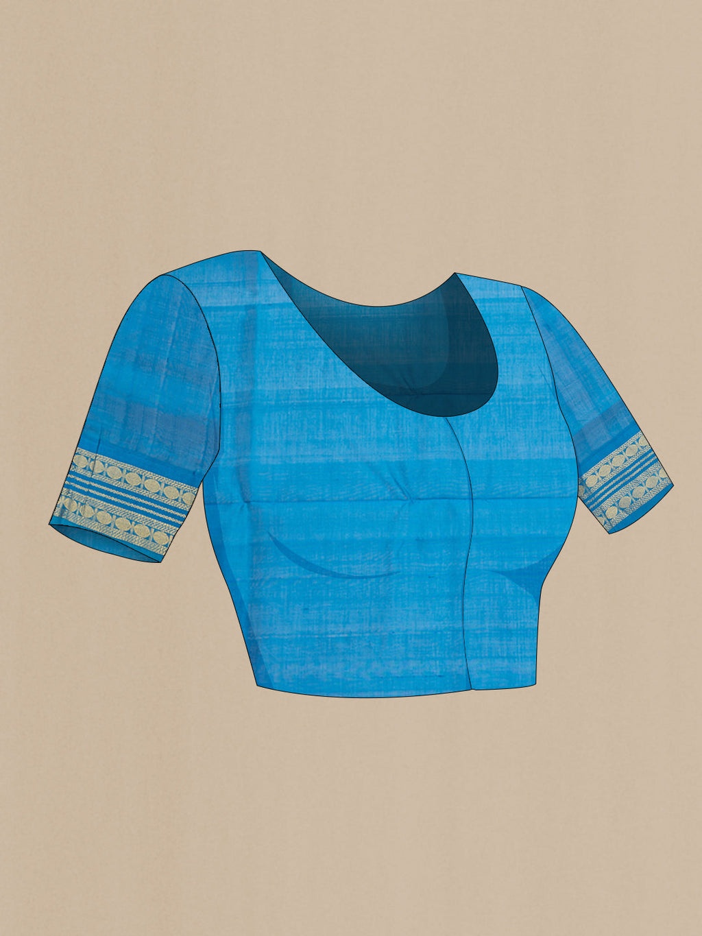 Close up image of the blouse of Dark Beige Silk Cotton Saree with Zari Butta on the body and Zari Border. 