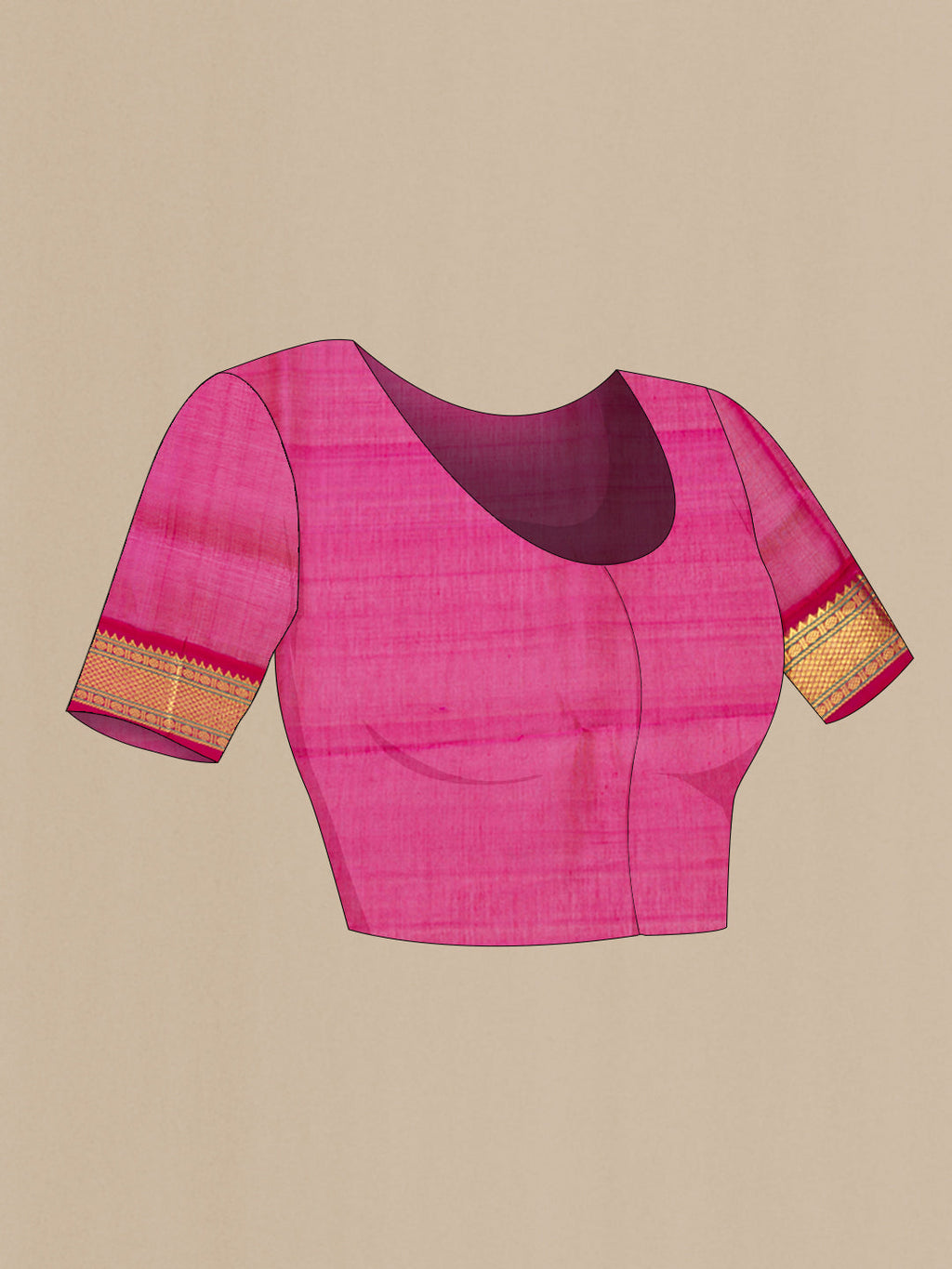 Close up image of the blouse of Multi Color Silk Cotton Saree with Checked design on the body and Zari Border. 