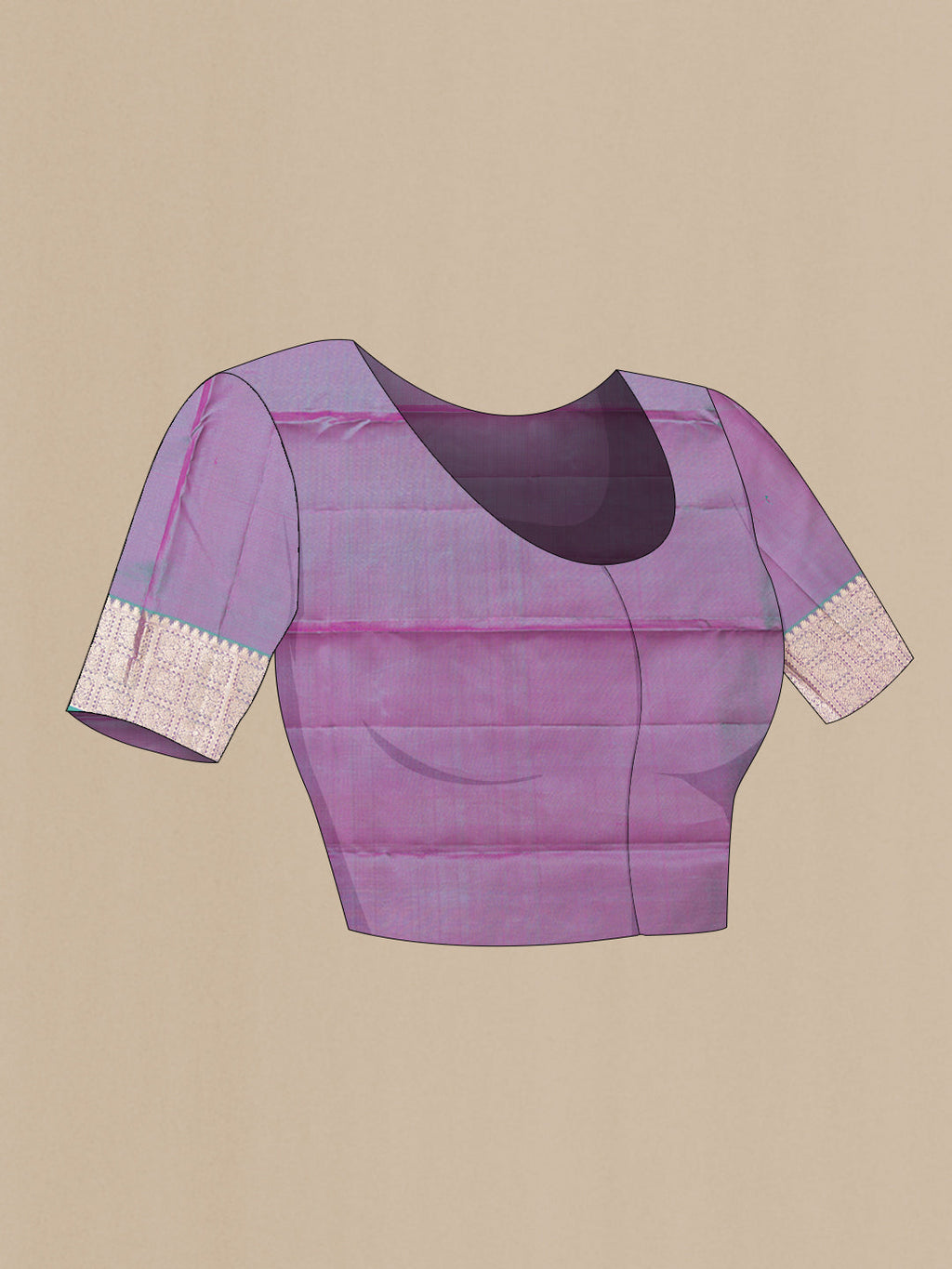 Close up image of the blouse of Pink Dual Tone Kanchipuram Silk Saree with Stripes on the body and Zari Border. 