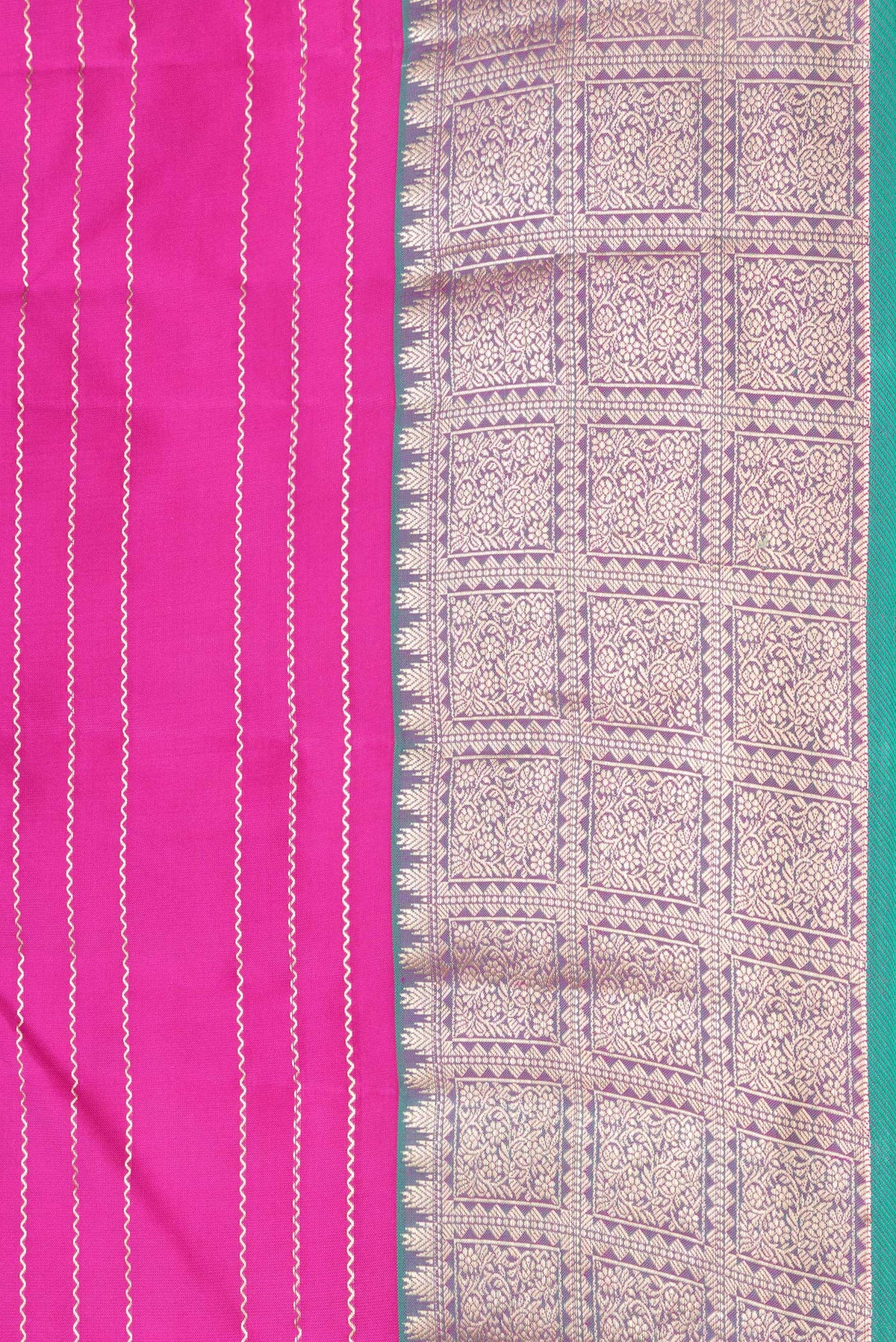 Border image of Pink Dual Tone Kanchipuram Silk Saree with Stripes on the body and Zari Border. 