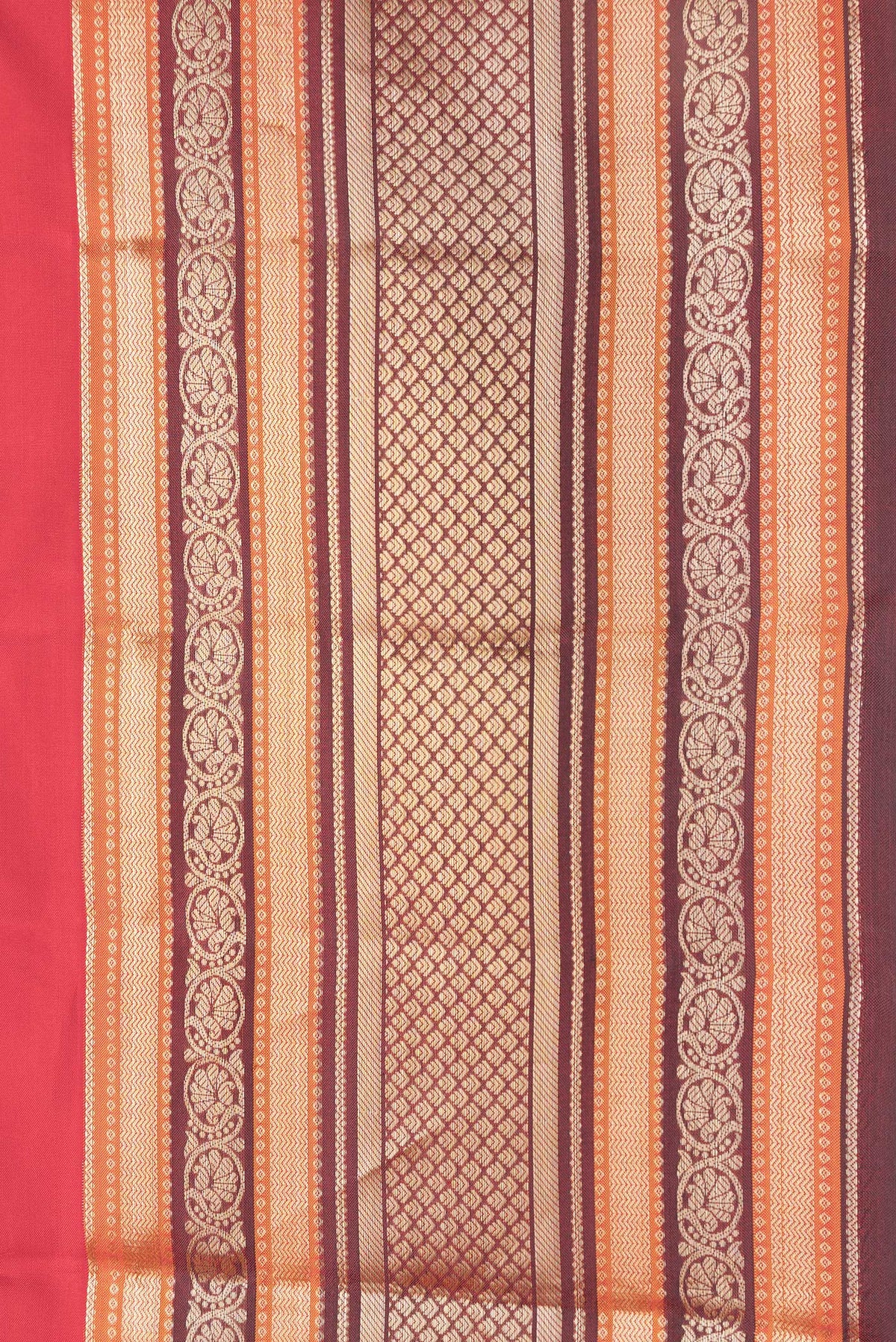 Border image of Red Dual Tone Kanchipuram Silk Saree with Zari Butta on the body and Zari Border. 