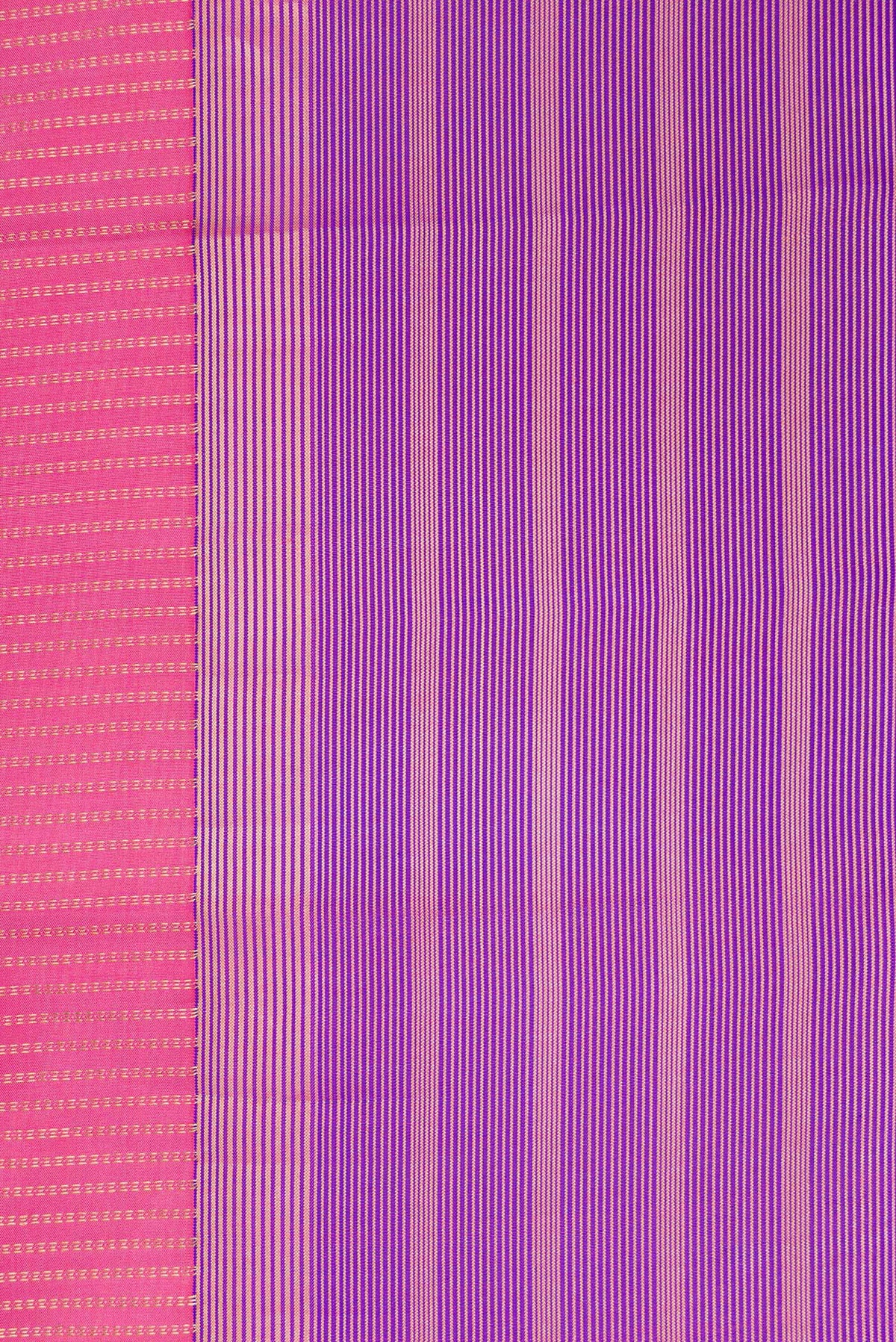 Border image of Pink Dual Tone Kanchipuram Silk Saree with Stripes on the body and Zari Border. 
