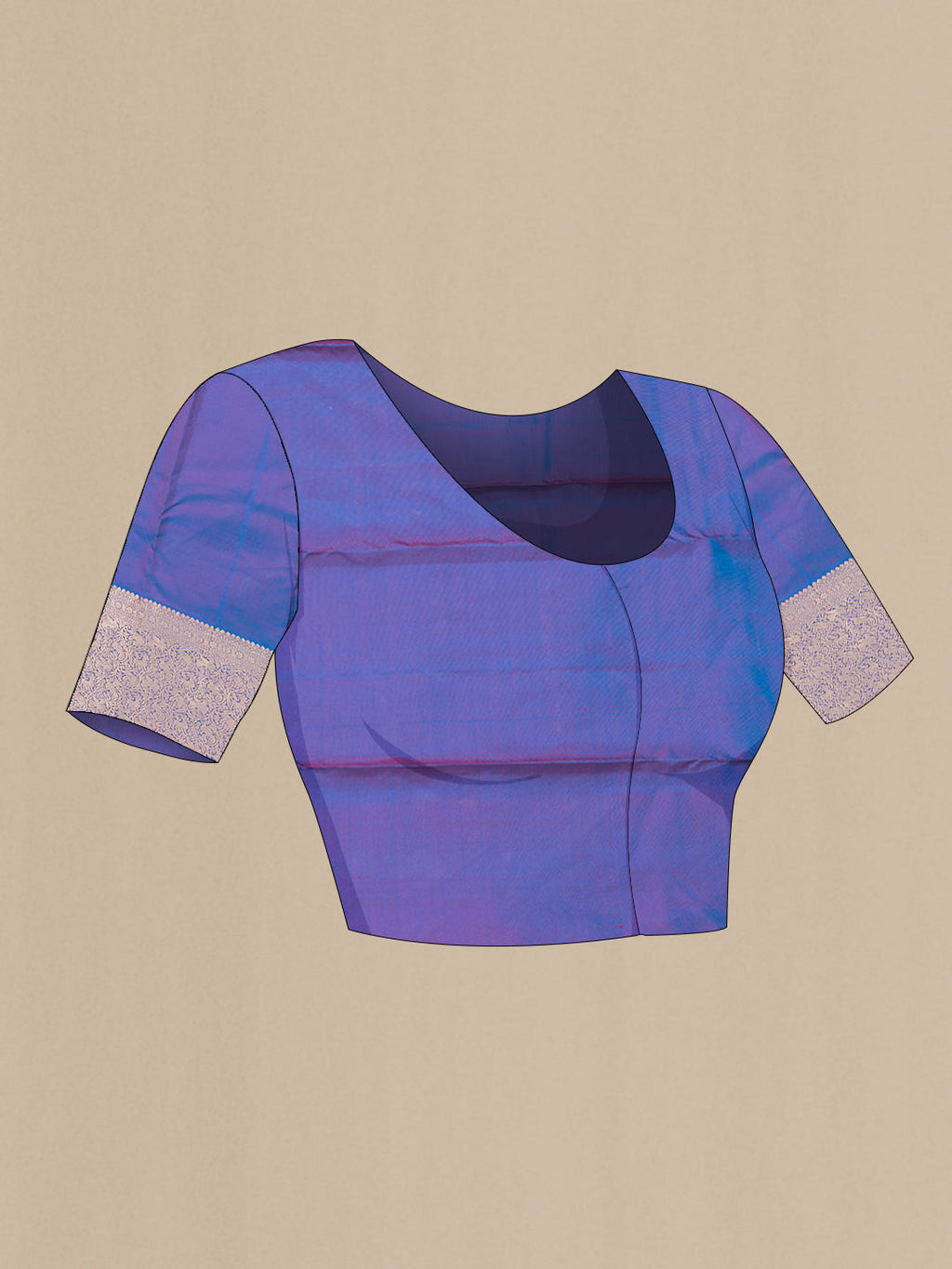 Close up image of the blouse of Pink Dual Tone Kanchipuram Silk Saree with Zari Butta on the body and Zari Border. 