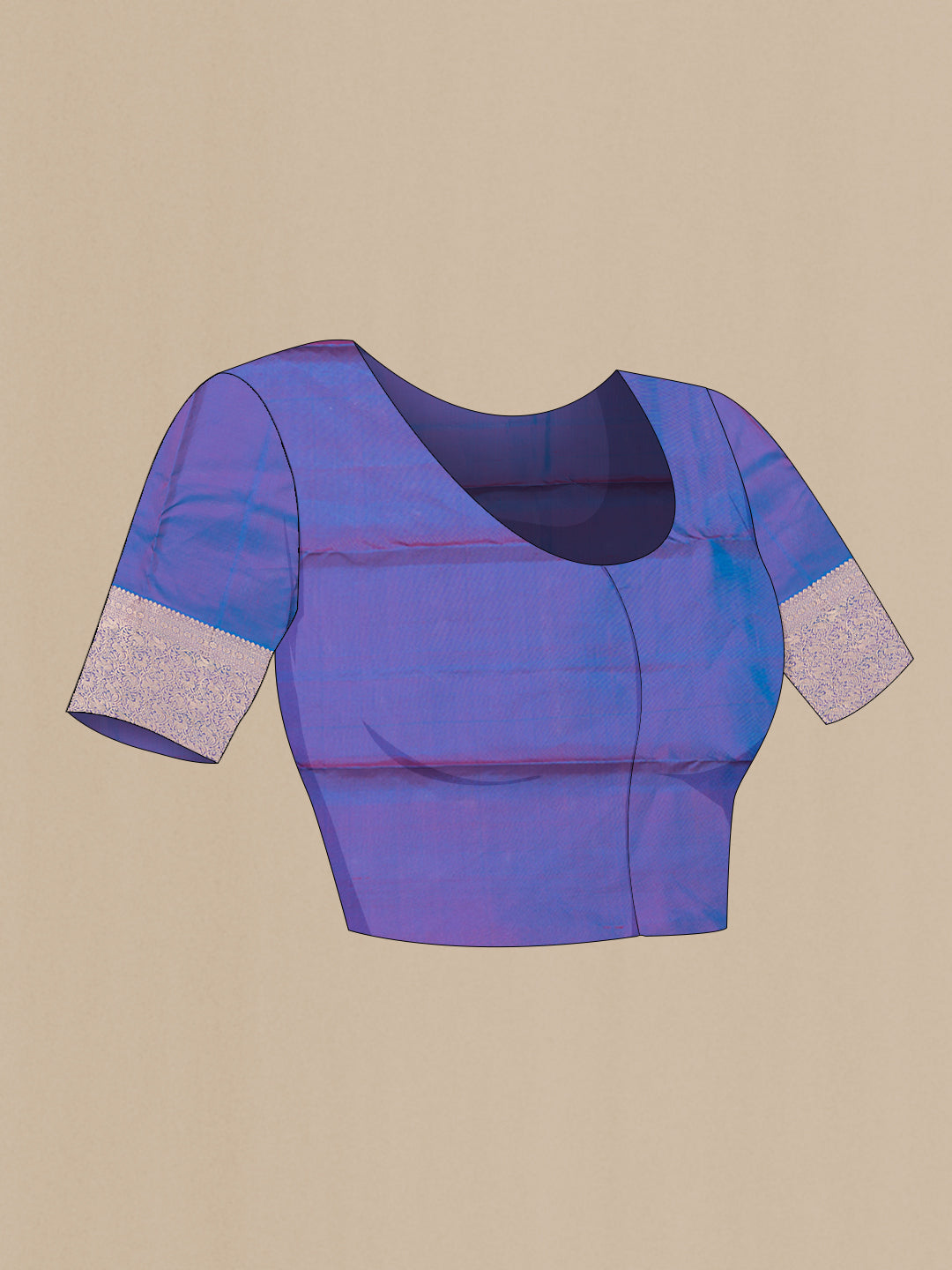 Close up image of the blouse of Pink Dual Tone Kanchipuram Silk Saree with Zari Butta on the body and Zari Border. 