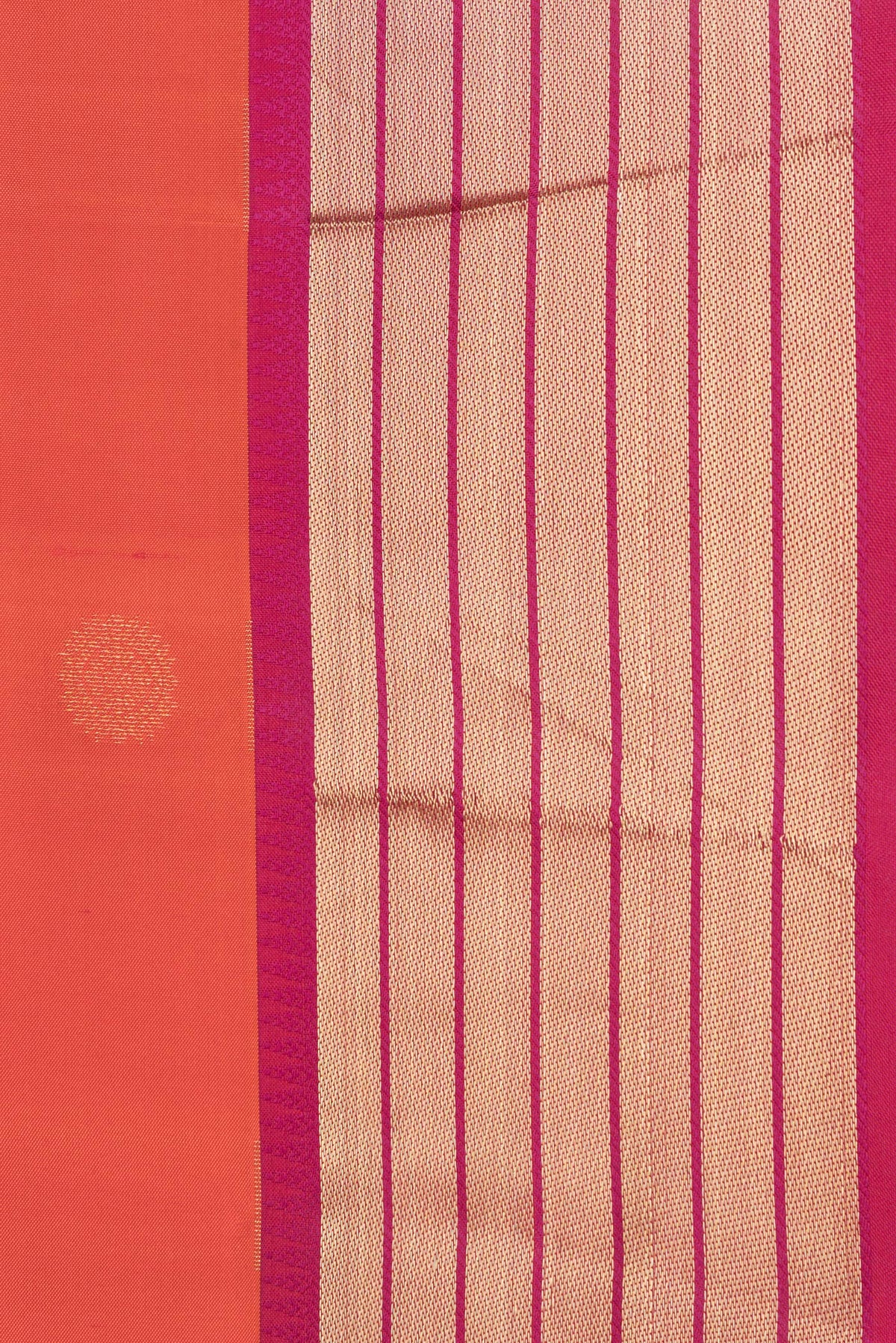 Border image of Orange Dual Tone Kanchipuram Silk Saree with Zari Butta on the body and Zari Border. 