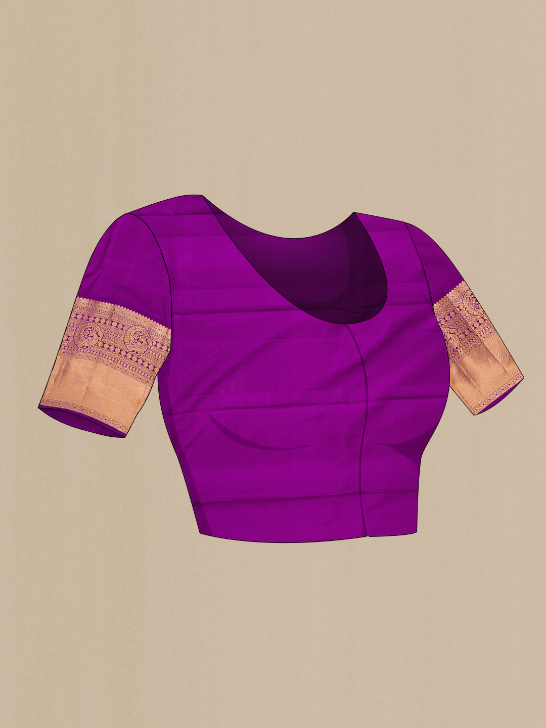 Close up image of the blouse of Pink Kanjivaram Silk Saree with Zari Brocade on the body and Zari Border. 