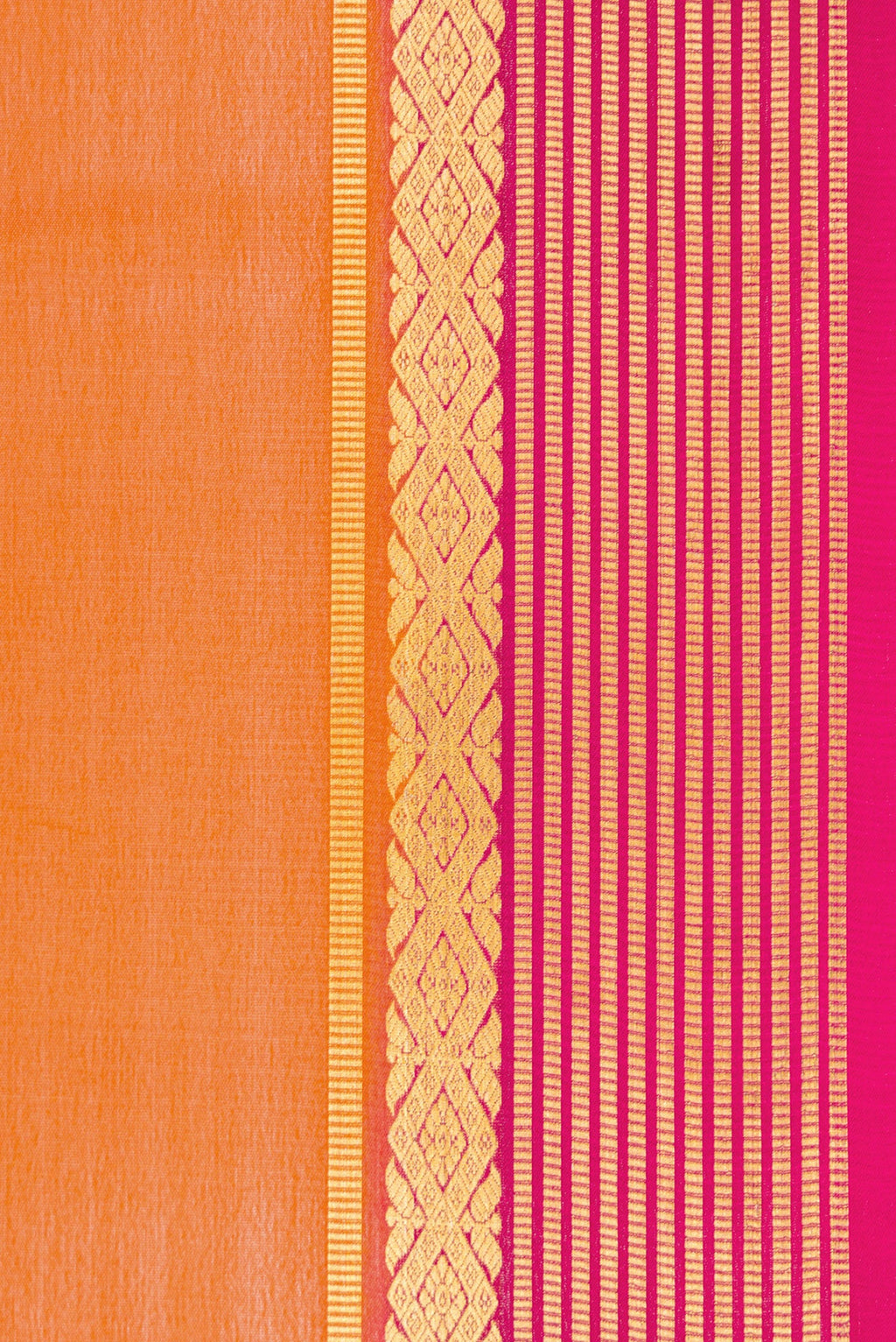 Border image of Orange Dual Tone Mysore Silk Saree with Plain Body and Zari Border. 