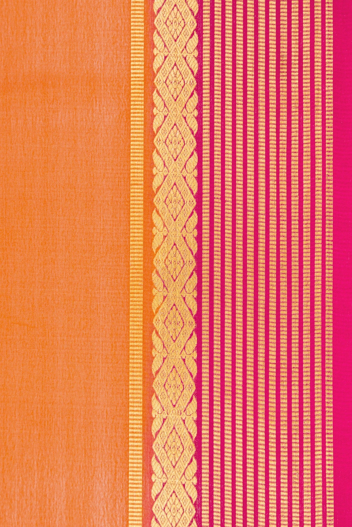 Border image of Orange Dual Tone Mysore Silk Saree with Plain Body and Zari Border. 