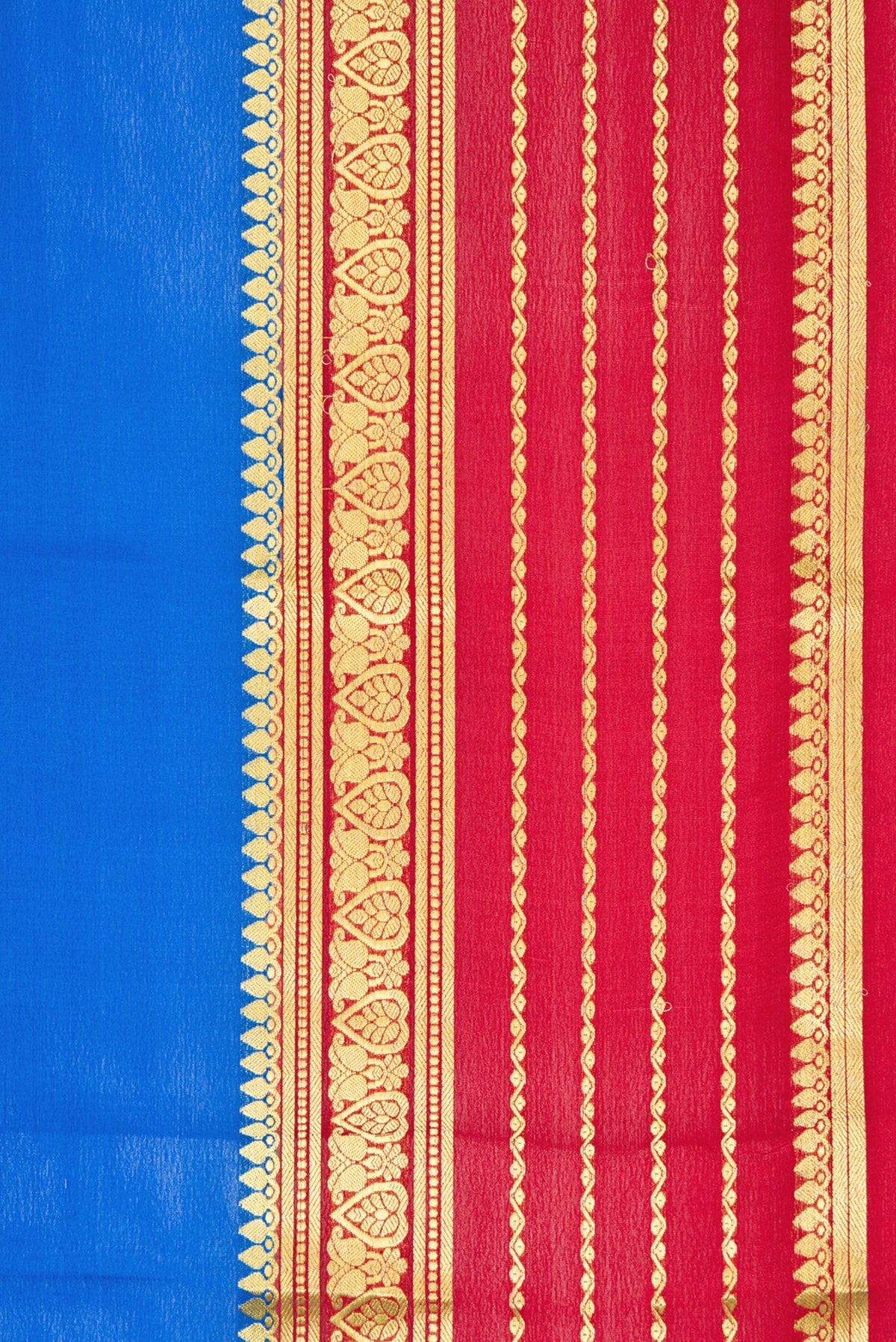 Border image of Royal Blue Dual Tone Mysore Silk Saree with Plain Body and Zari Border. 