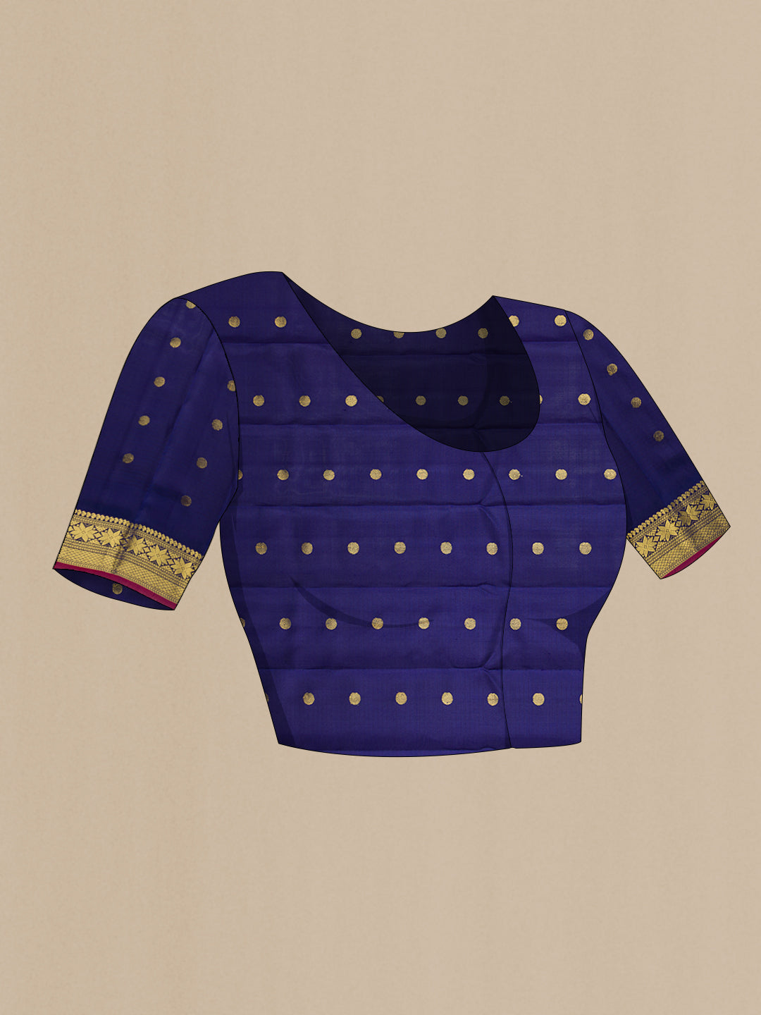 Close up image of the blouse of Sky Blue Dual Tone Gadwal Silk Saree with Checked design on the body and Temple Border. 