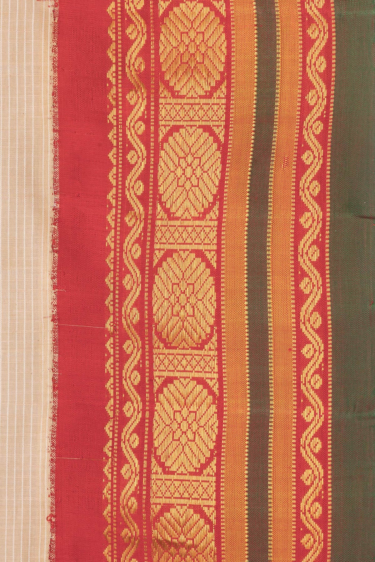 Border image of Beige Dual Tone Gadwal Silk Saree with Checked design on the body and Zari Border. 