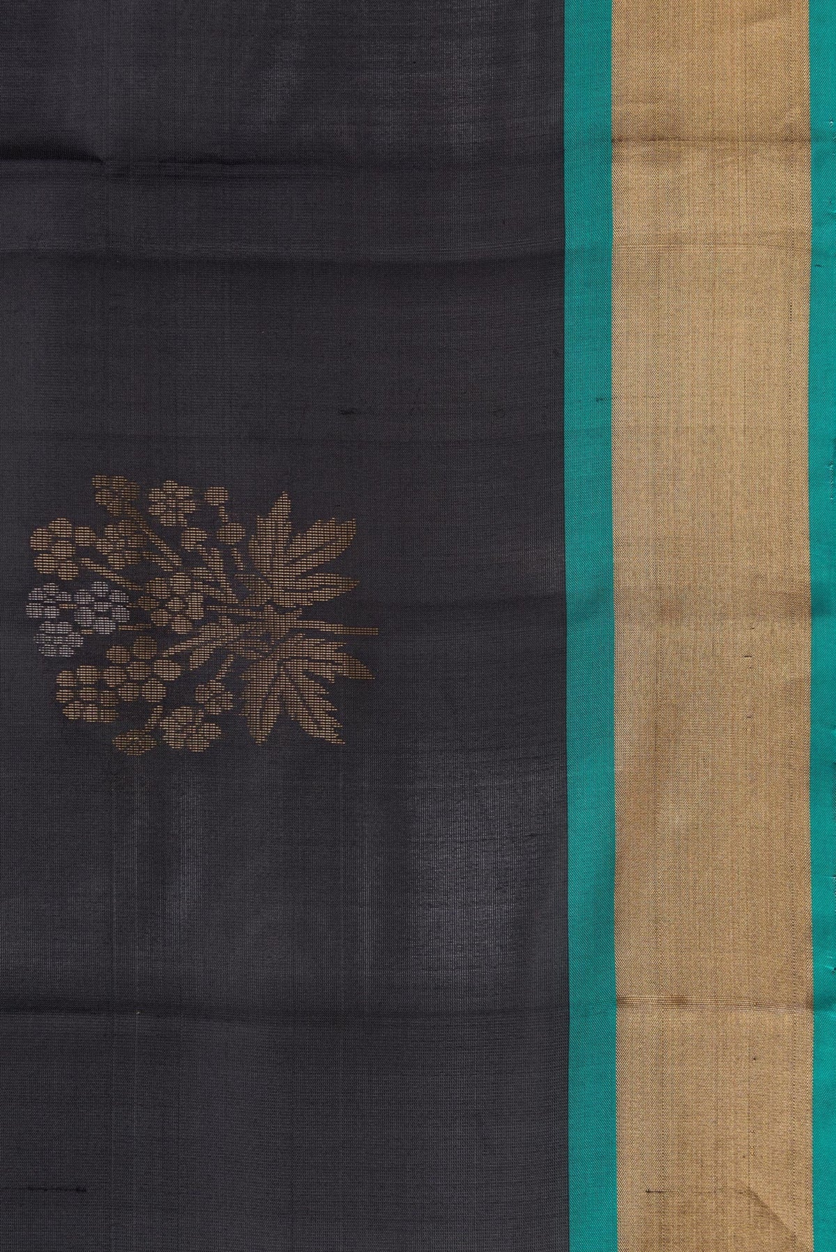Border image of Black Dual Tone Soft Silk Saree with Zari Butta on the body and Zari Border. 