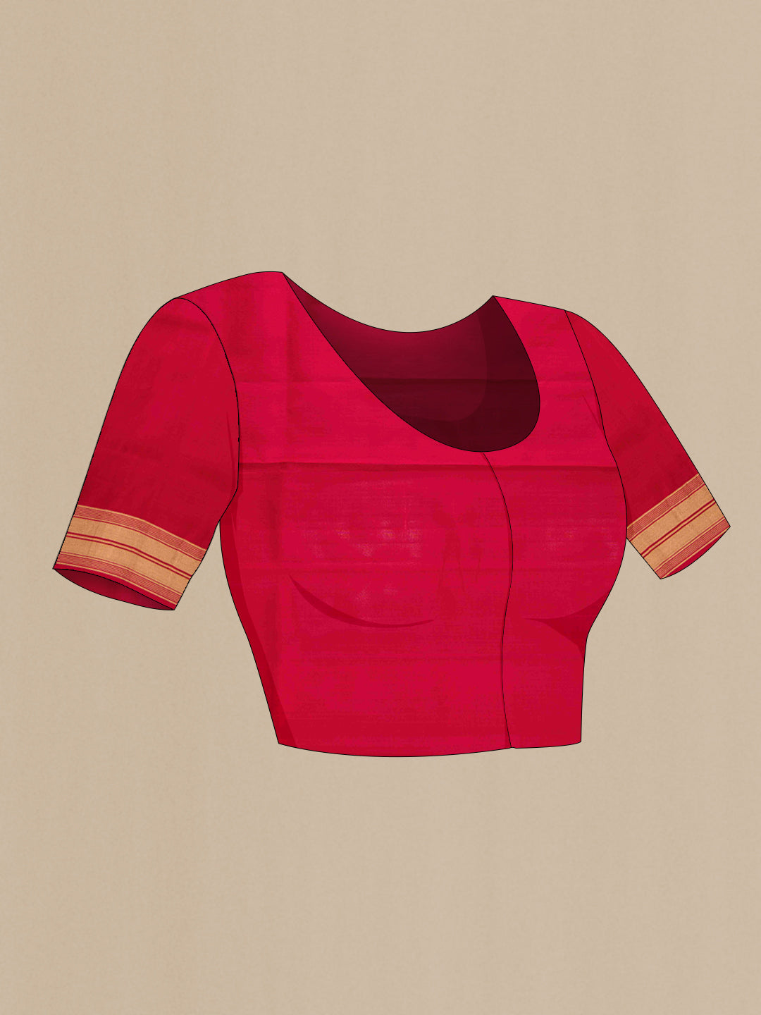 Close up image of the blouse of Maroon Dual Tone Soft Silk Saree with Zari Butta on the body and Zari Border. 