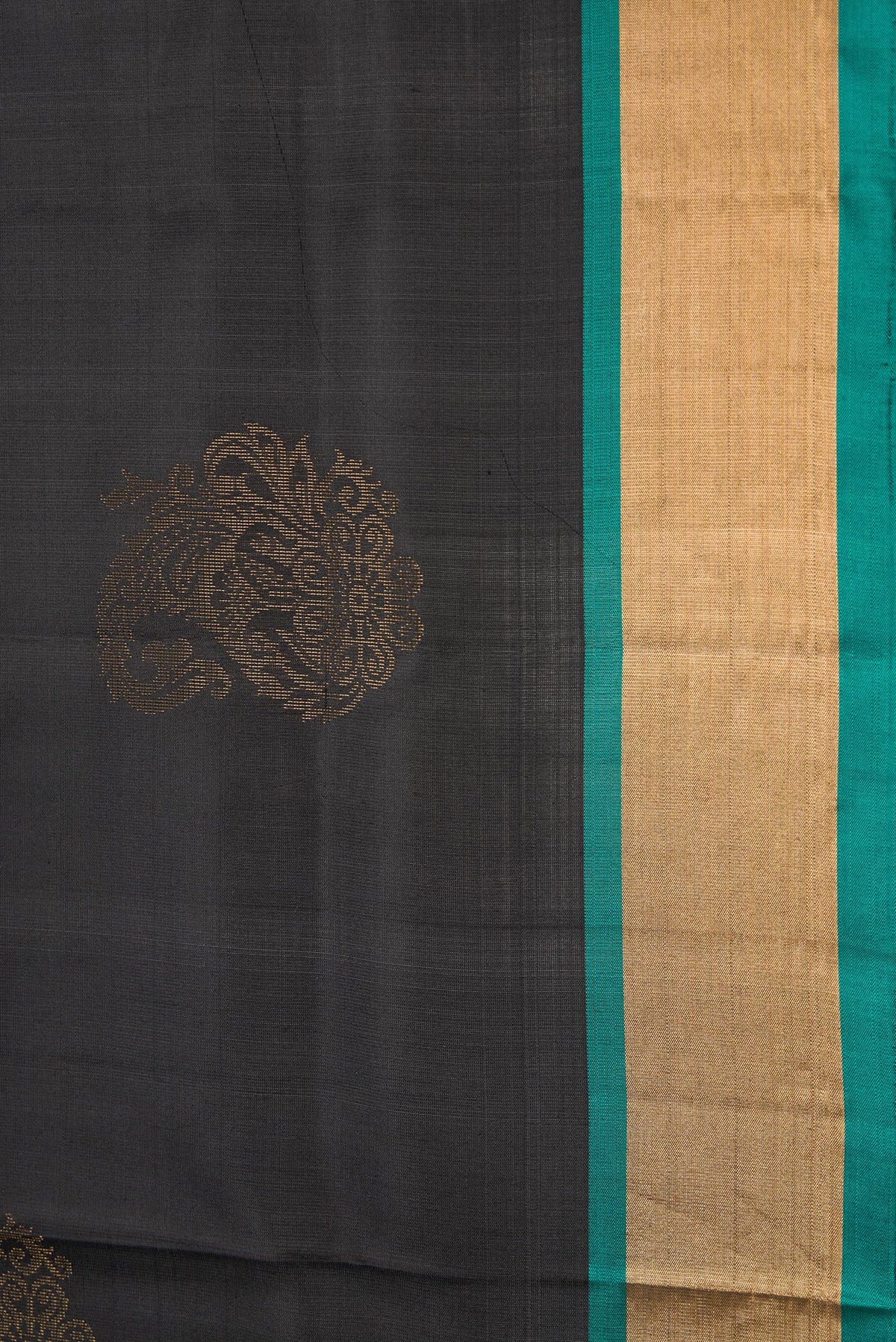 Border image of Black Dual Tone Soft Silk Saree with Zari Butta on the body and Zari Border. 